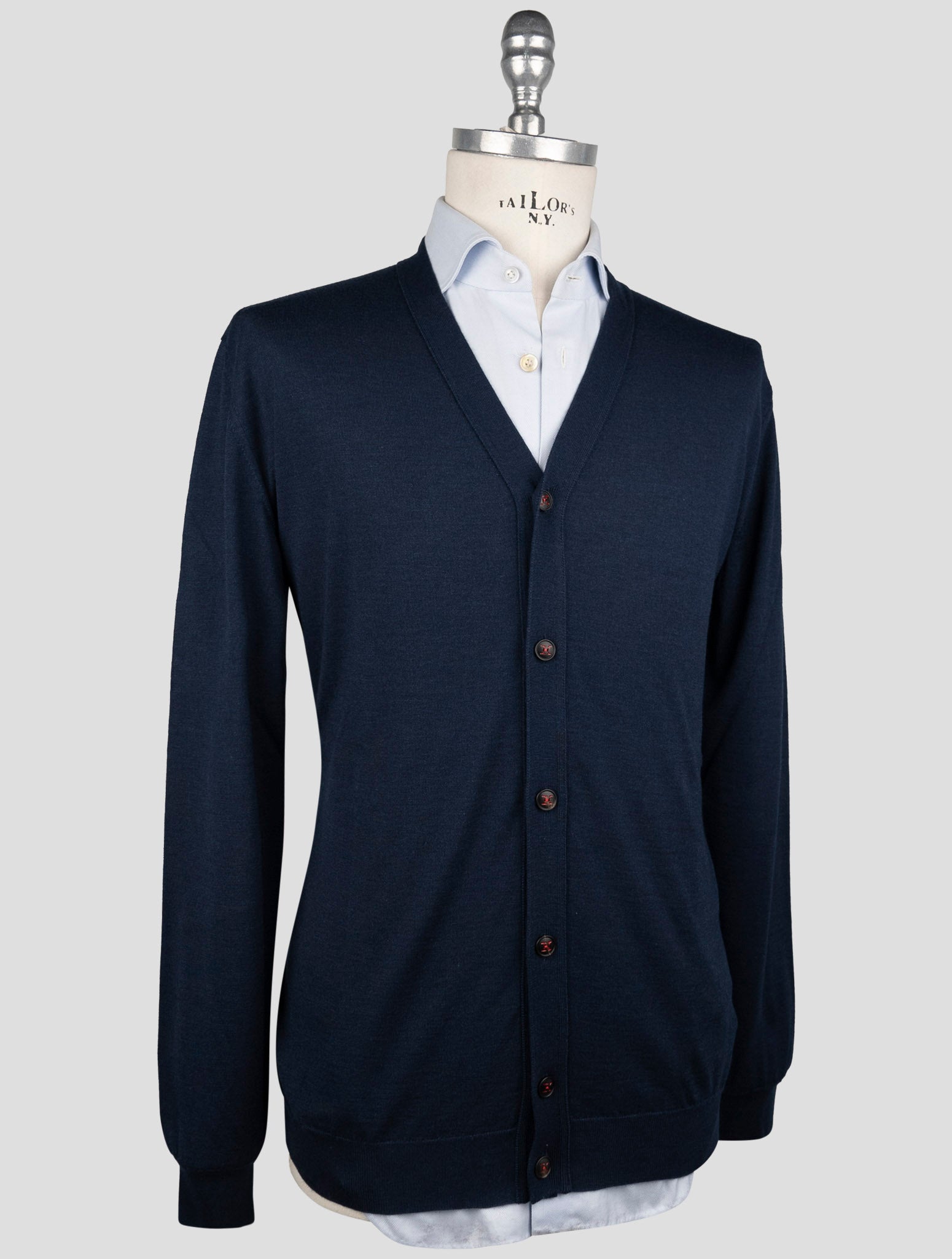 Синий кашемировый шелковый свитер-кардиган Kiton