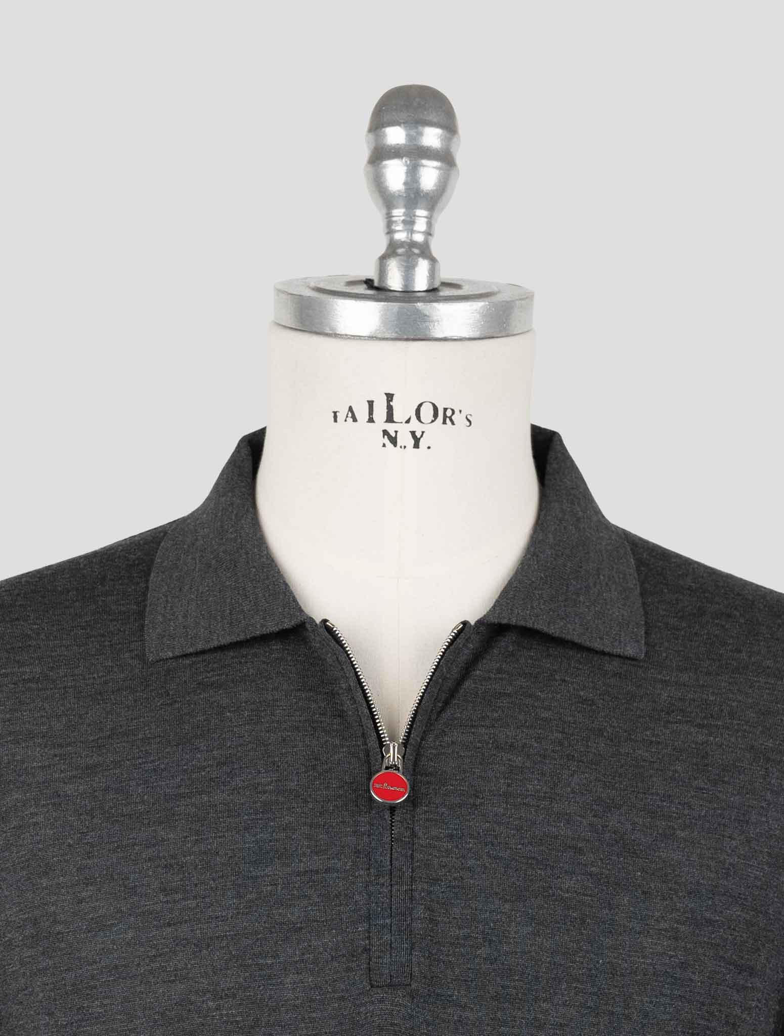 Серый свитер-поло Kiton из шерсти толщиной 14 микрон