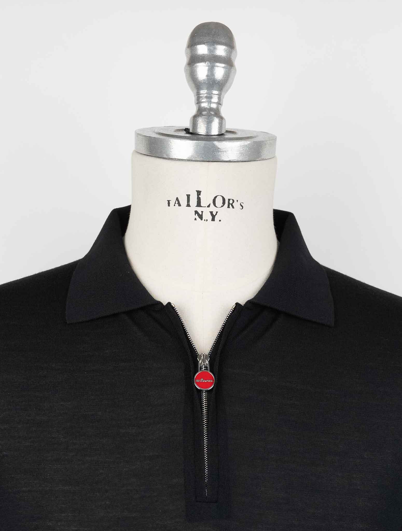 Черный шерстяной свитер-поло Kiton 14 микрон