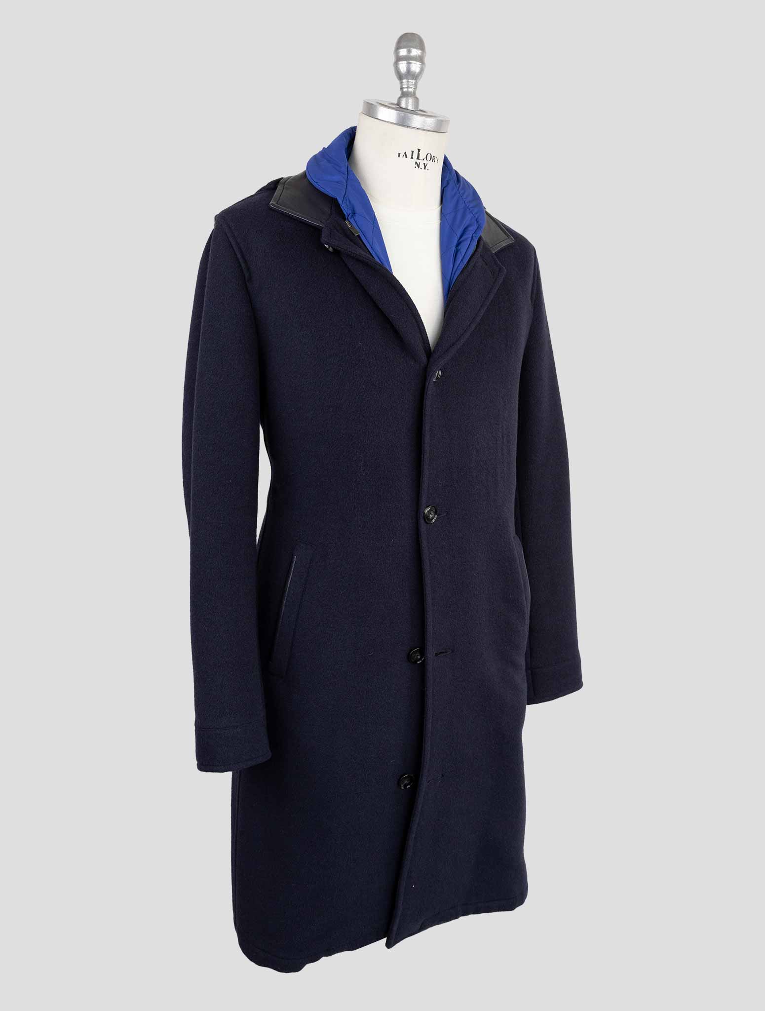 Kiton Dark Blue Lama Шерстяное шелковое кашемировое пальто - итальянская ручная работа