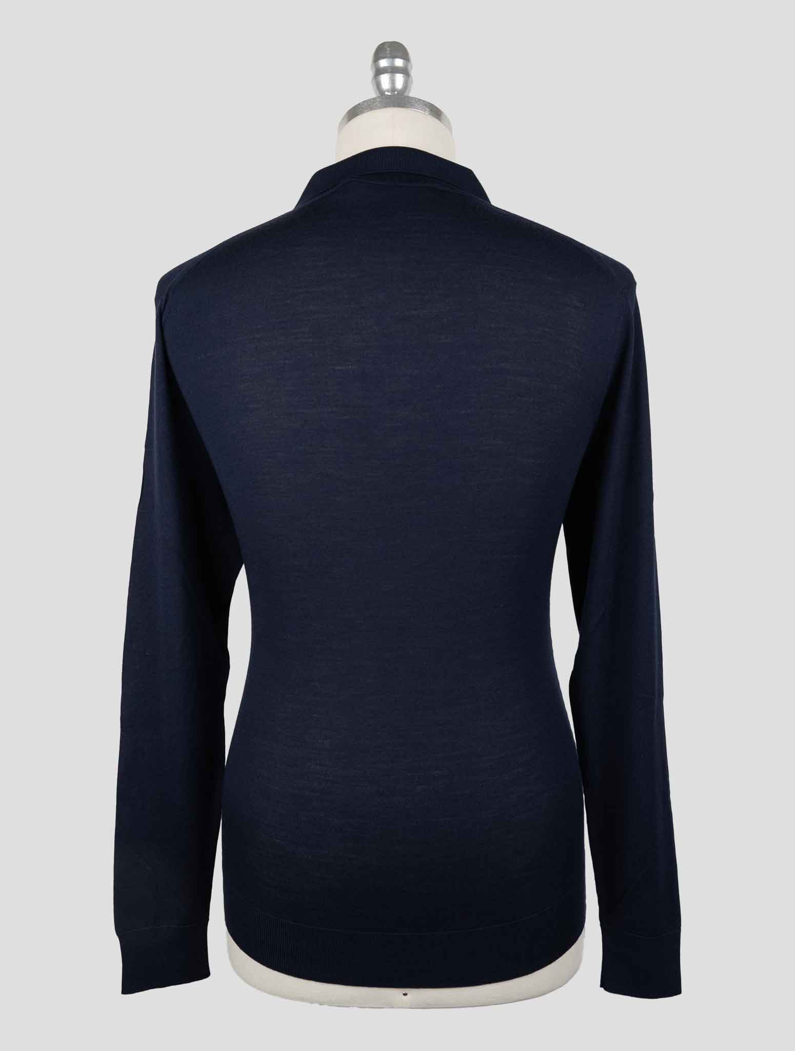 Свитер-поло Kiton из синей шерсти толщиной 14 микрон