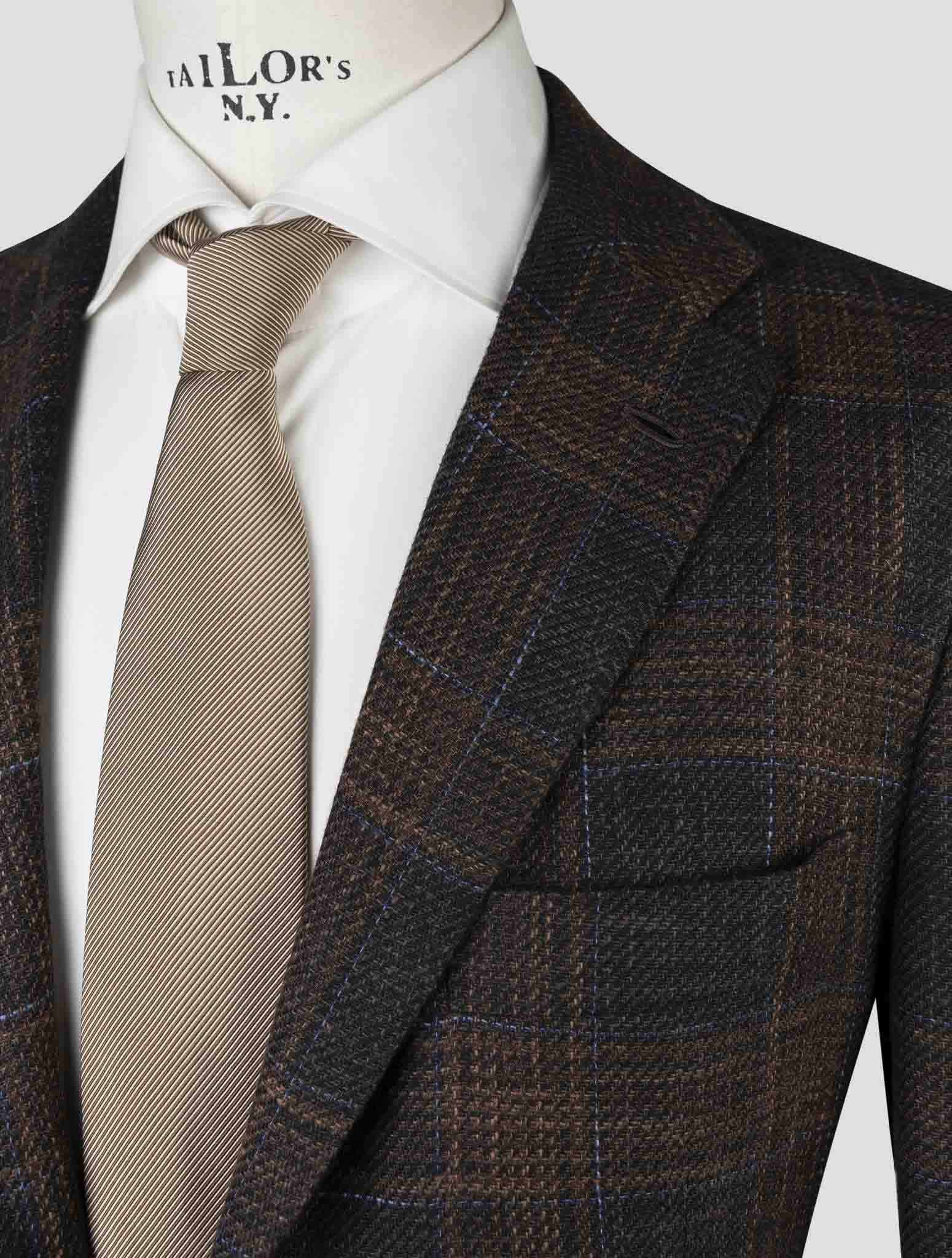 Коричневый кашемировый шерстяной пиджак в клетку Kiton — спортивное пальто в итальянском стиле