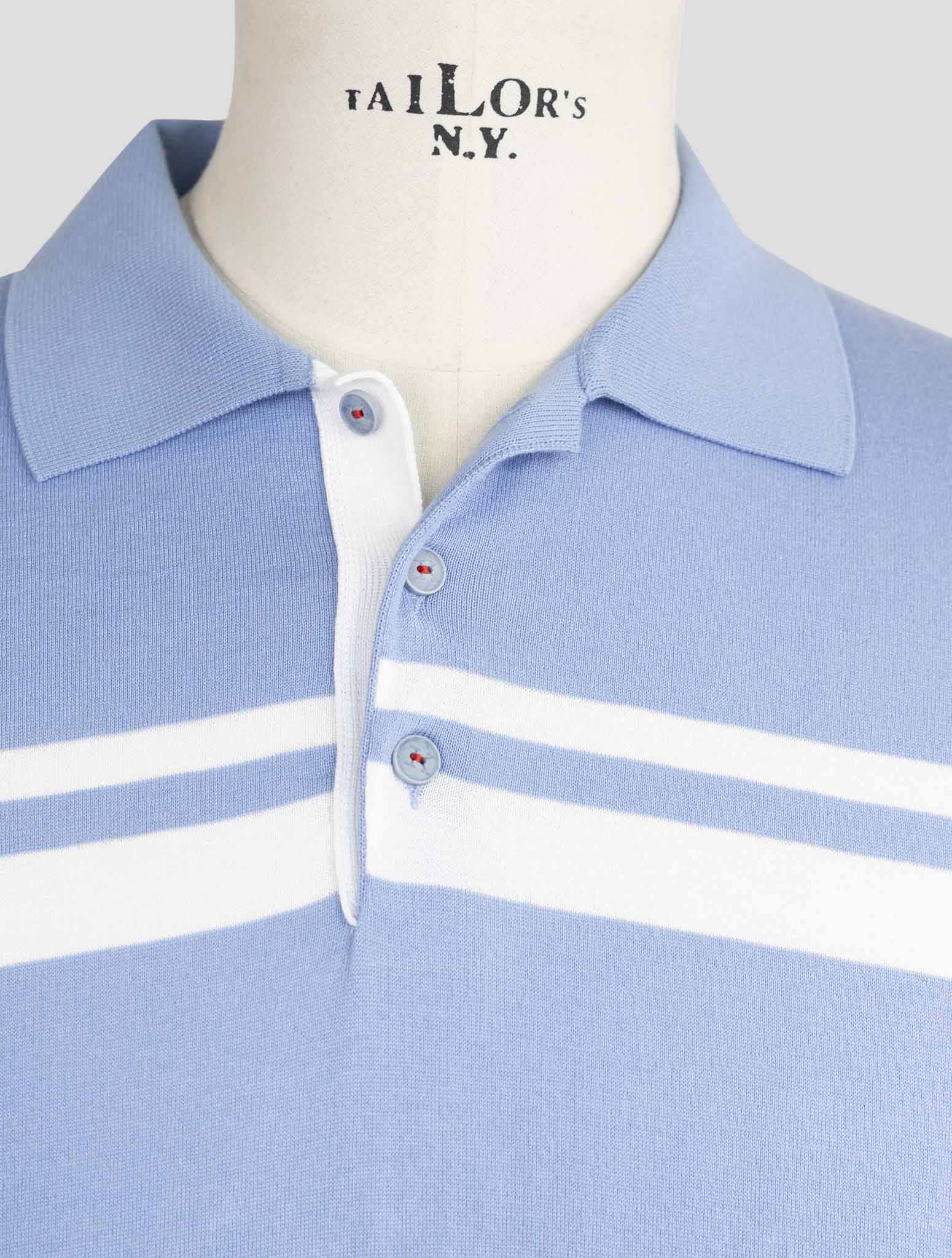 Хлопковая рубашка-поло Kiton Premium, светло-голубая, белая — сделано в Италии.