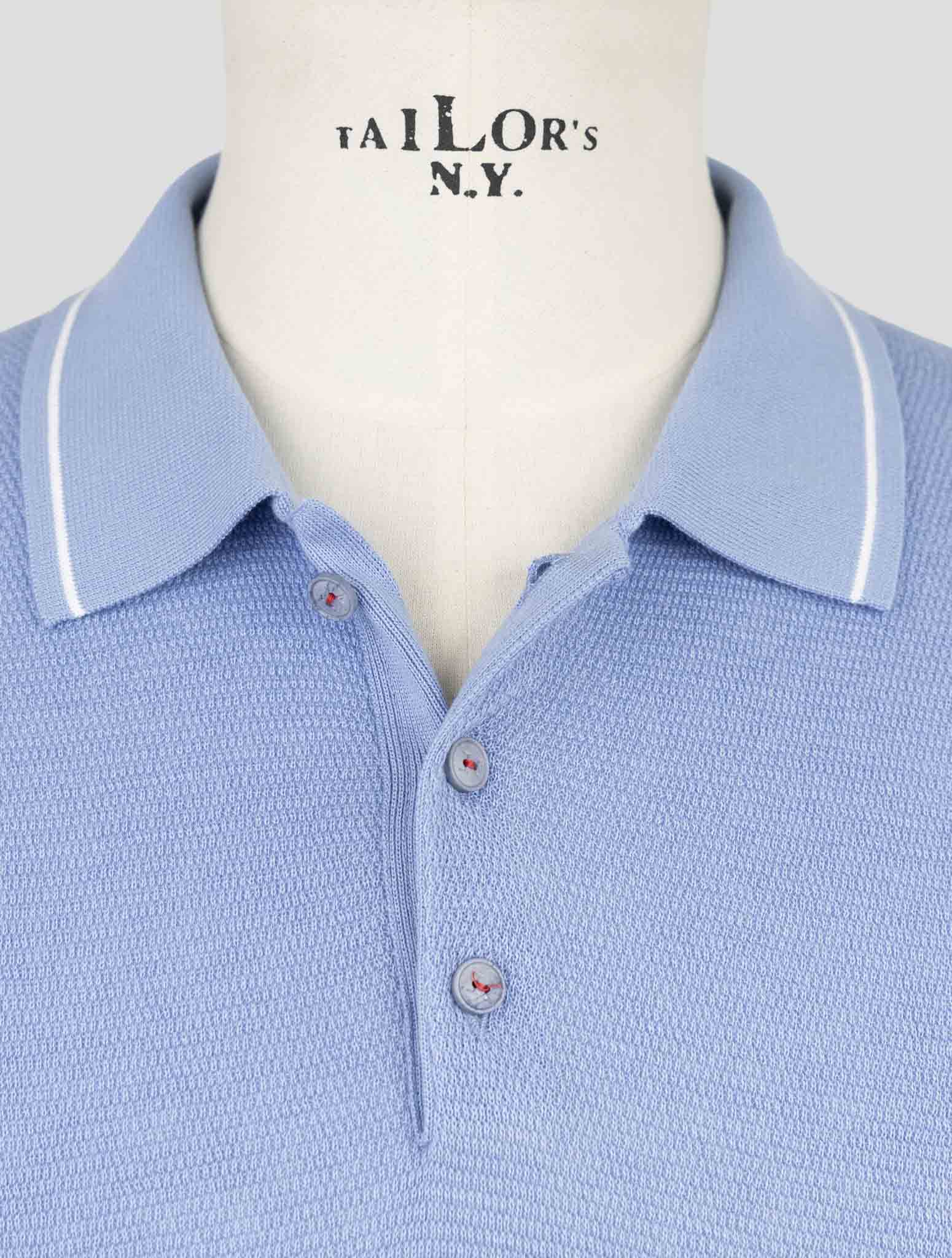 Хлопковая рубашка-поло Kiton Premium светло-синего цвета — сделано в Италии.