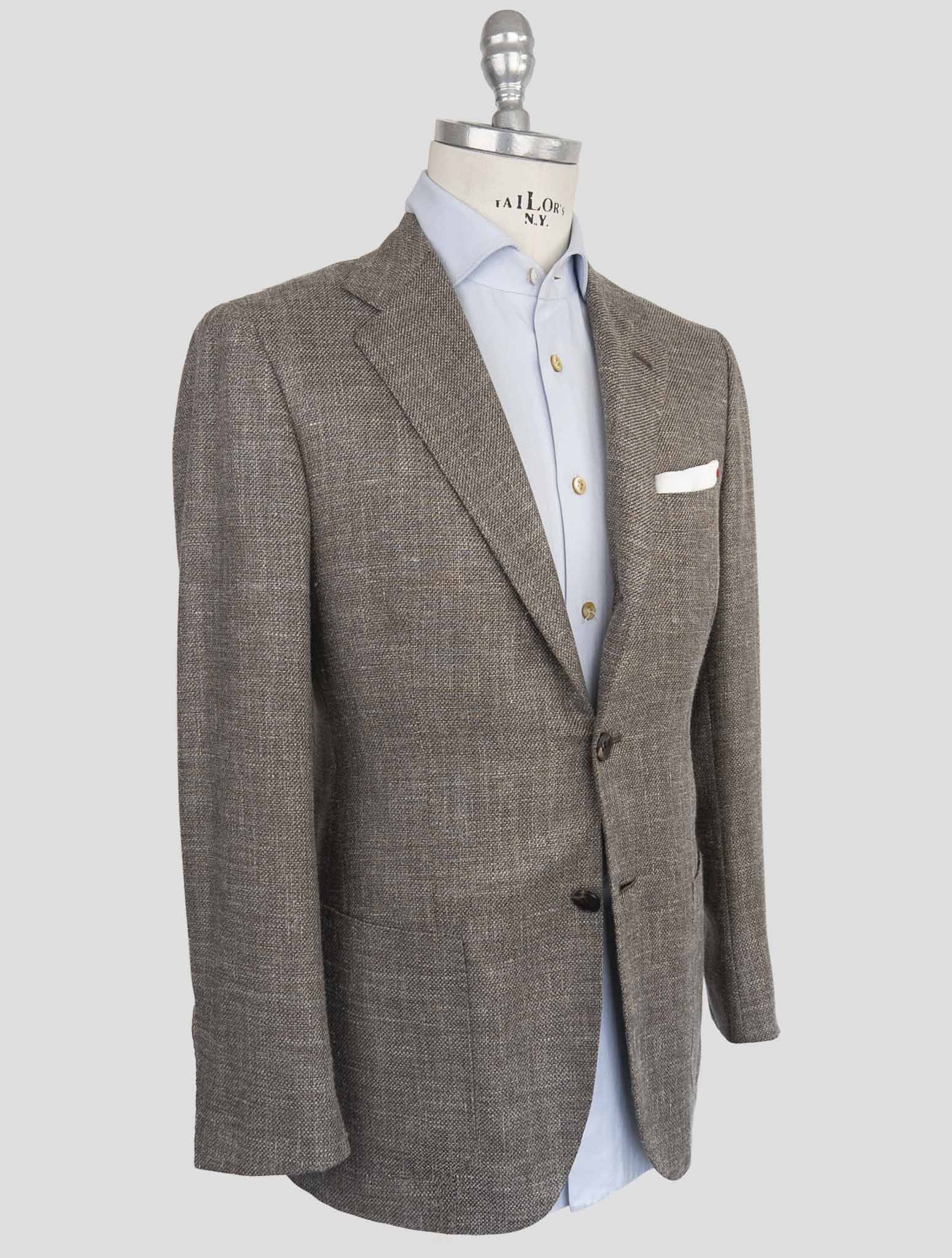 Коричневый пиджак Kiton из кашемира, флиса, шерсти, шелка и льна