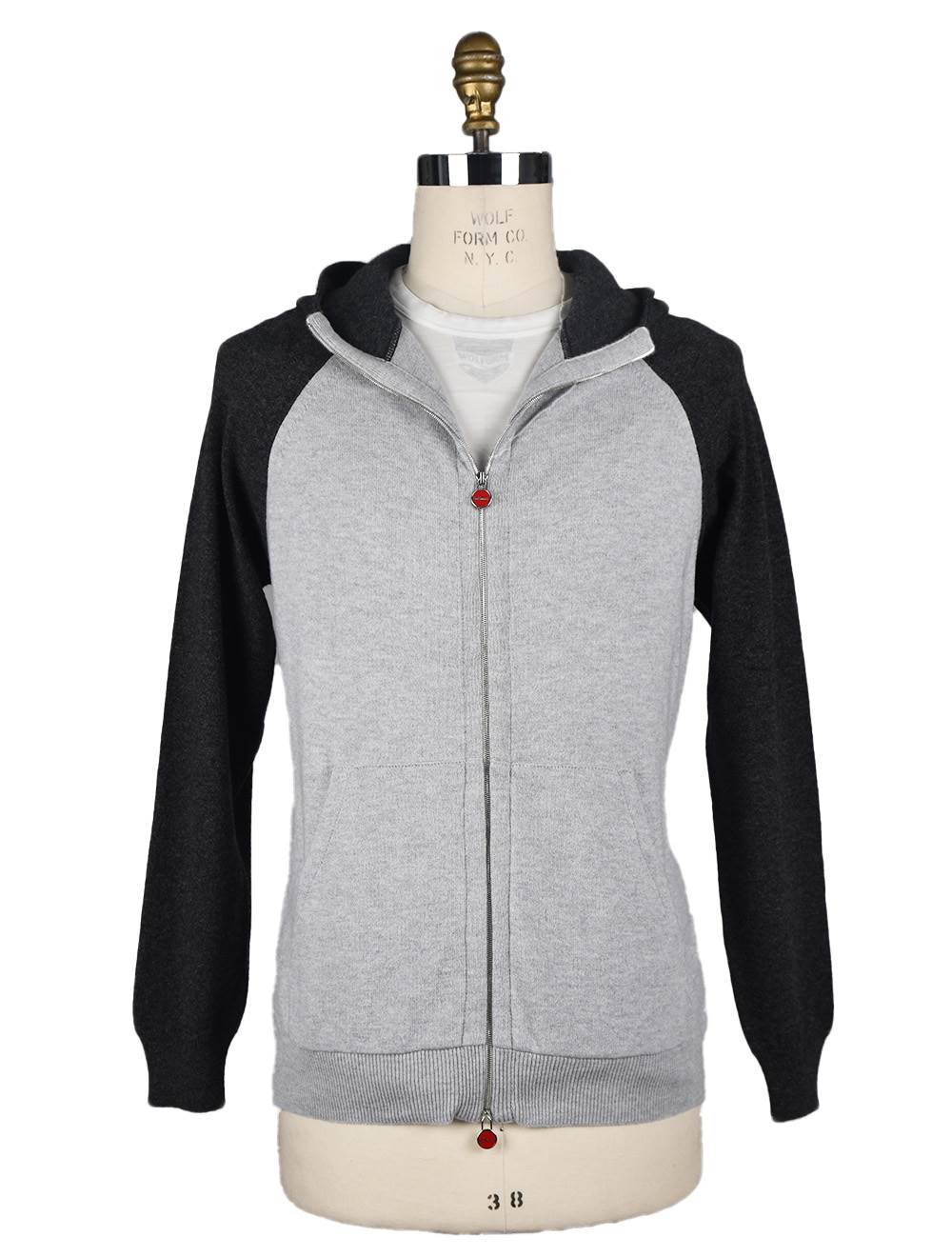 Kiton Светло-серый Темно-серый кашемировый капюшон с молнией на всю длину