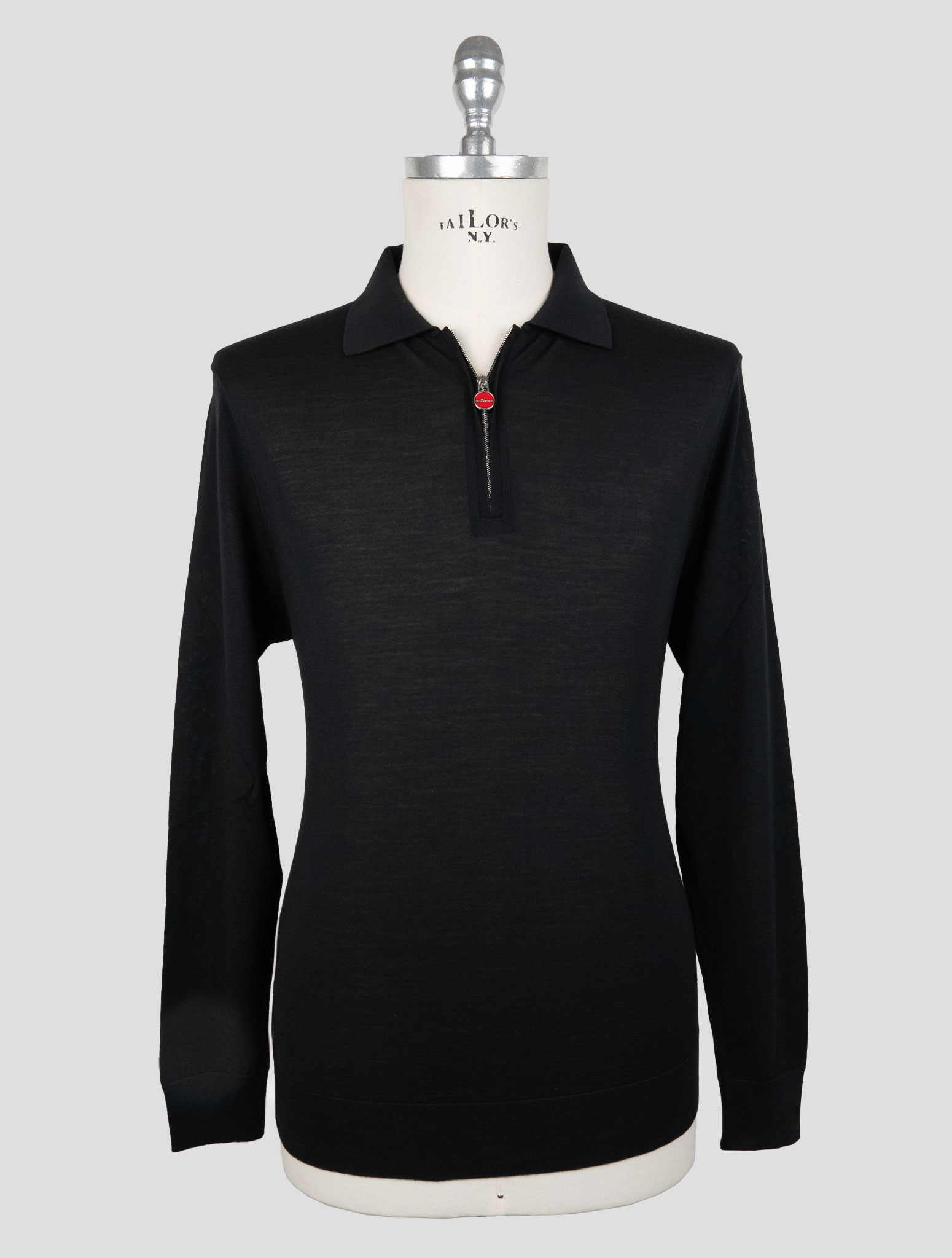 Черный шерстяной свитер-поло Kiton 14 микрон