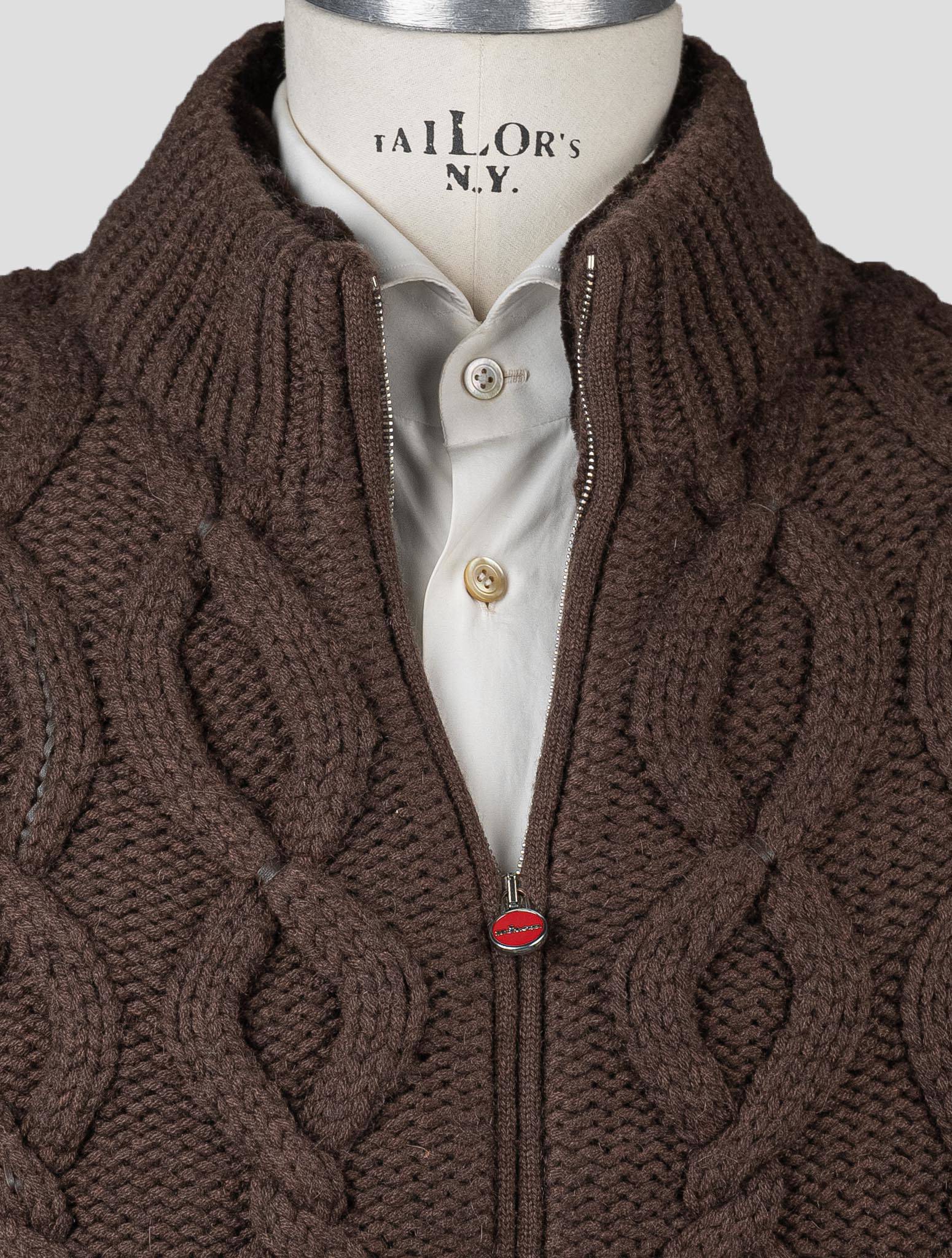 Коричневый свитер Kiton из кашемирового меха норки с молнией во всю длину