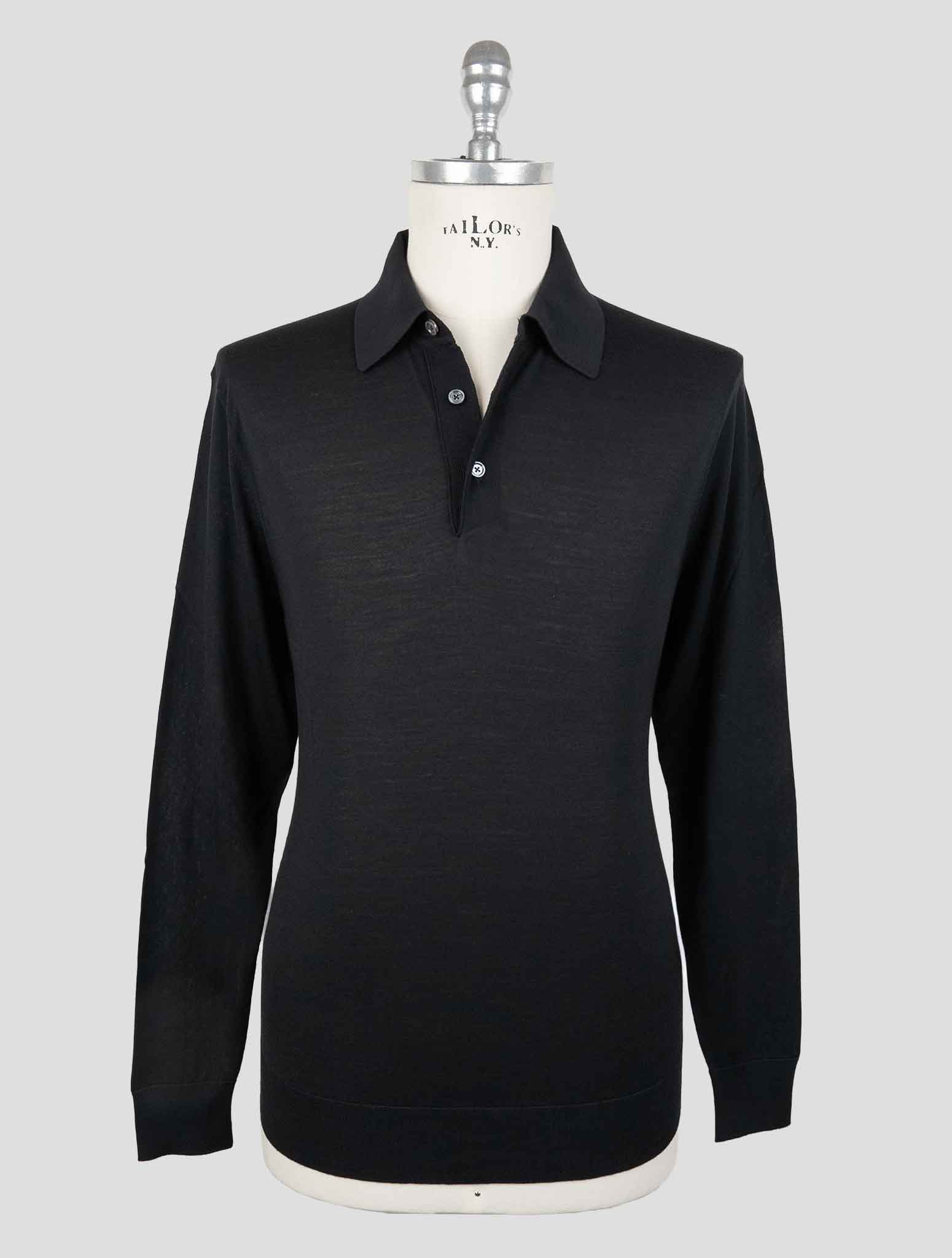 Черный шерстяной свитер-поло Kiton 14 микрон