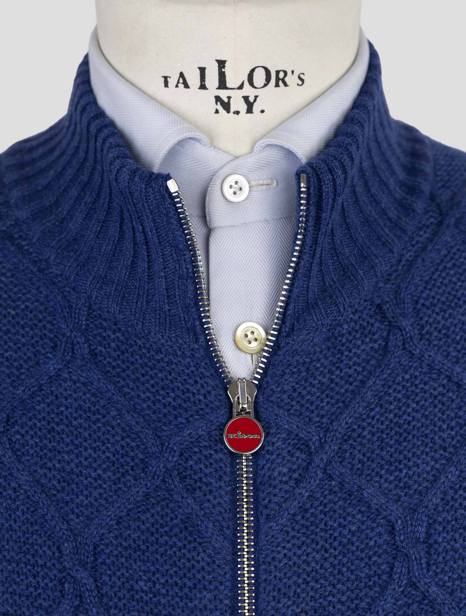 Синий кашемировый свитер на молнии Kiton Premium — итальянское производство