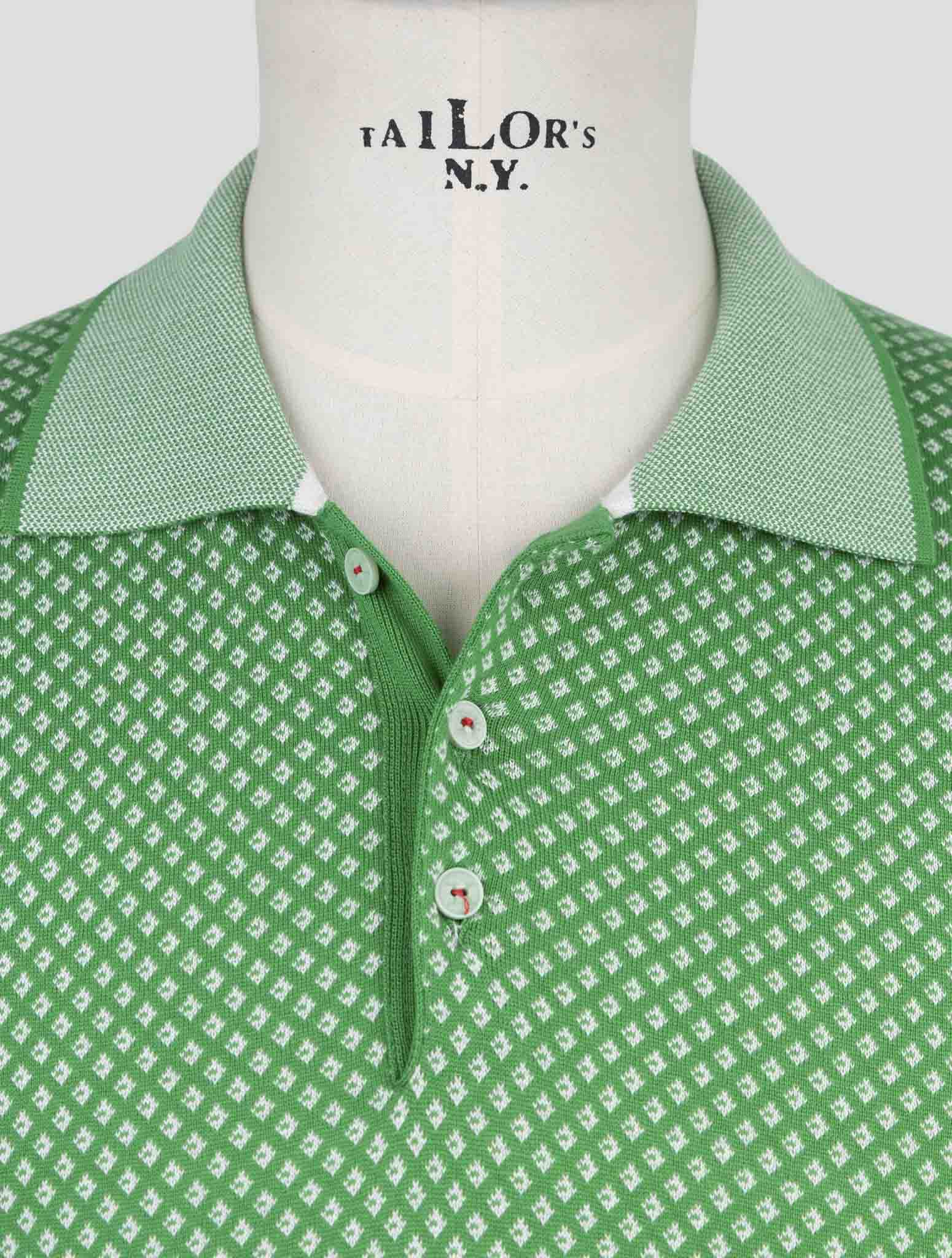 Хлопковая рубашка-поло Kiton Premium, зелено-белая, двухцветная, производство Италия.