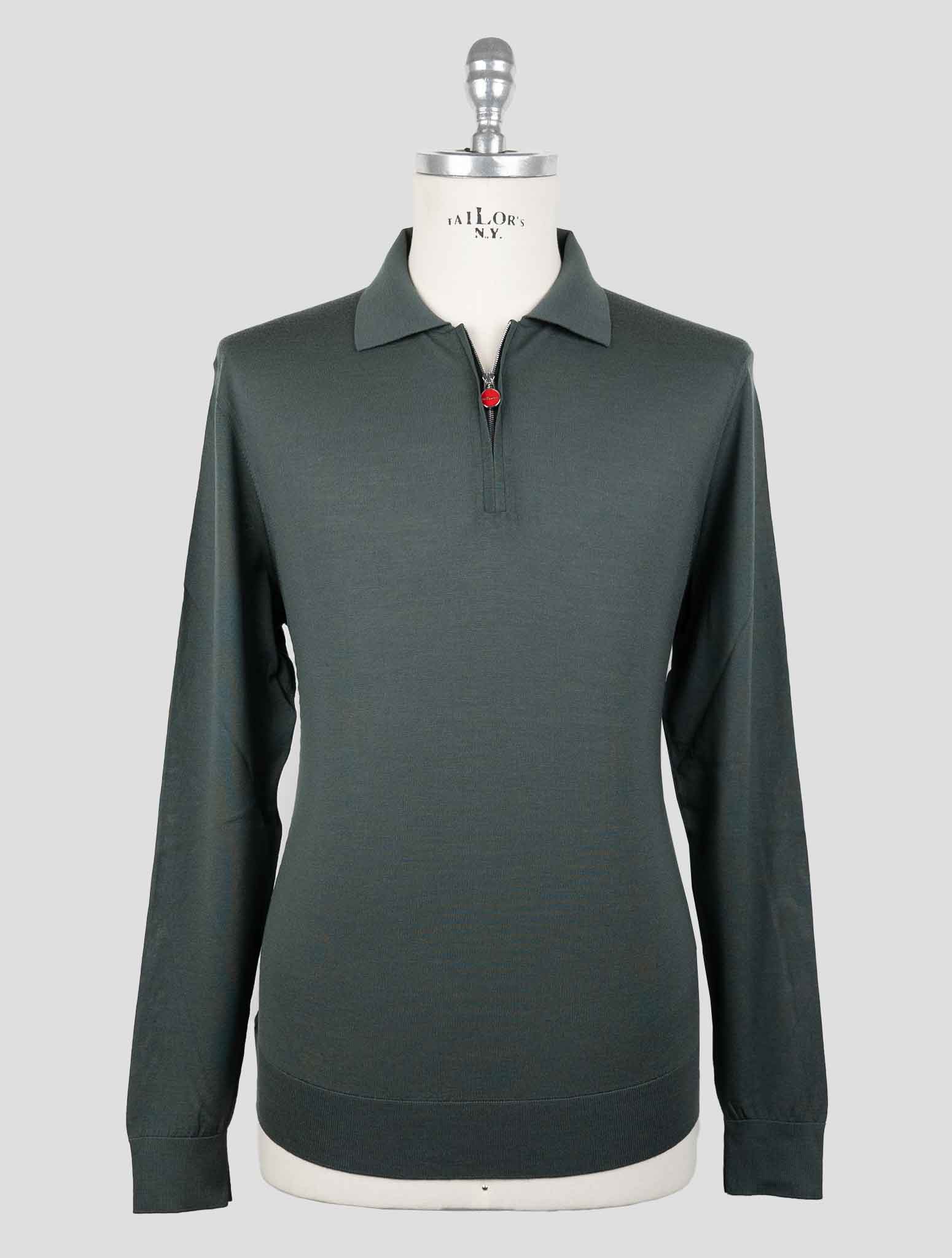 Зеленый свитер-поло Kiton из шерсти плотностью 14 микрон