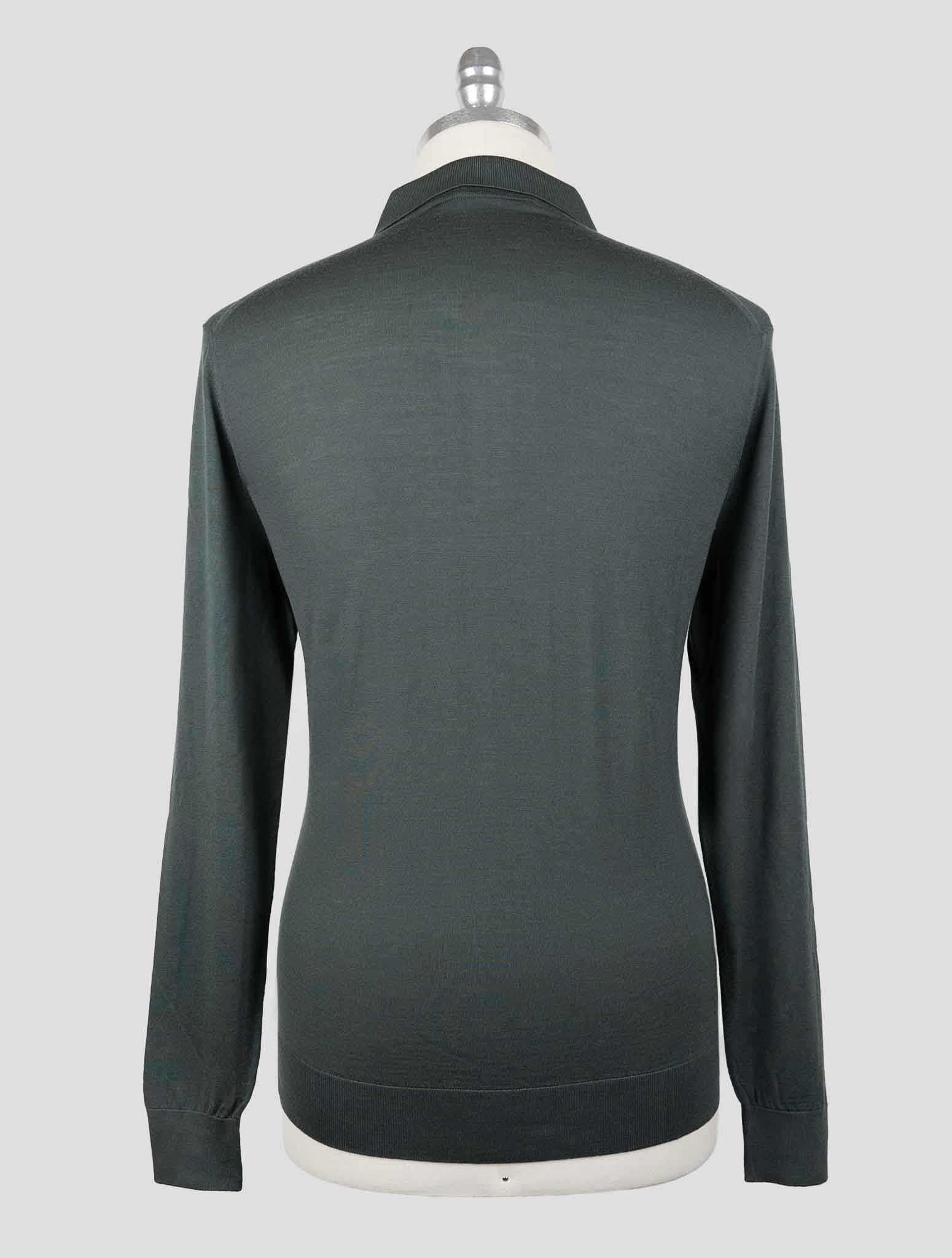 Зеленый свитер-поло Kiton из шерсти плотностью 14 микрон