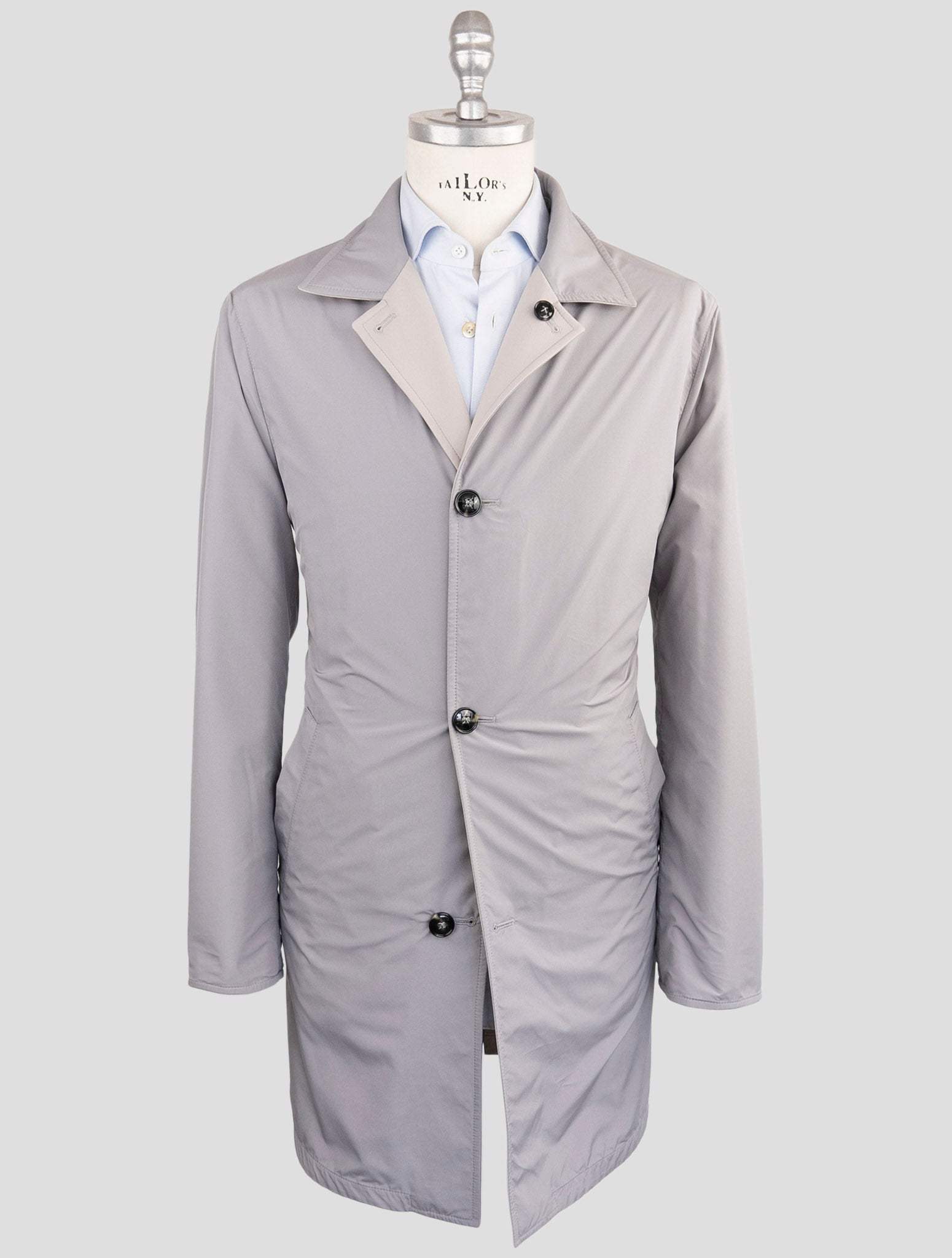 Серое хлопковое двустороннее пальто Kiton — итальянская роскошь ручной работы