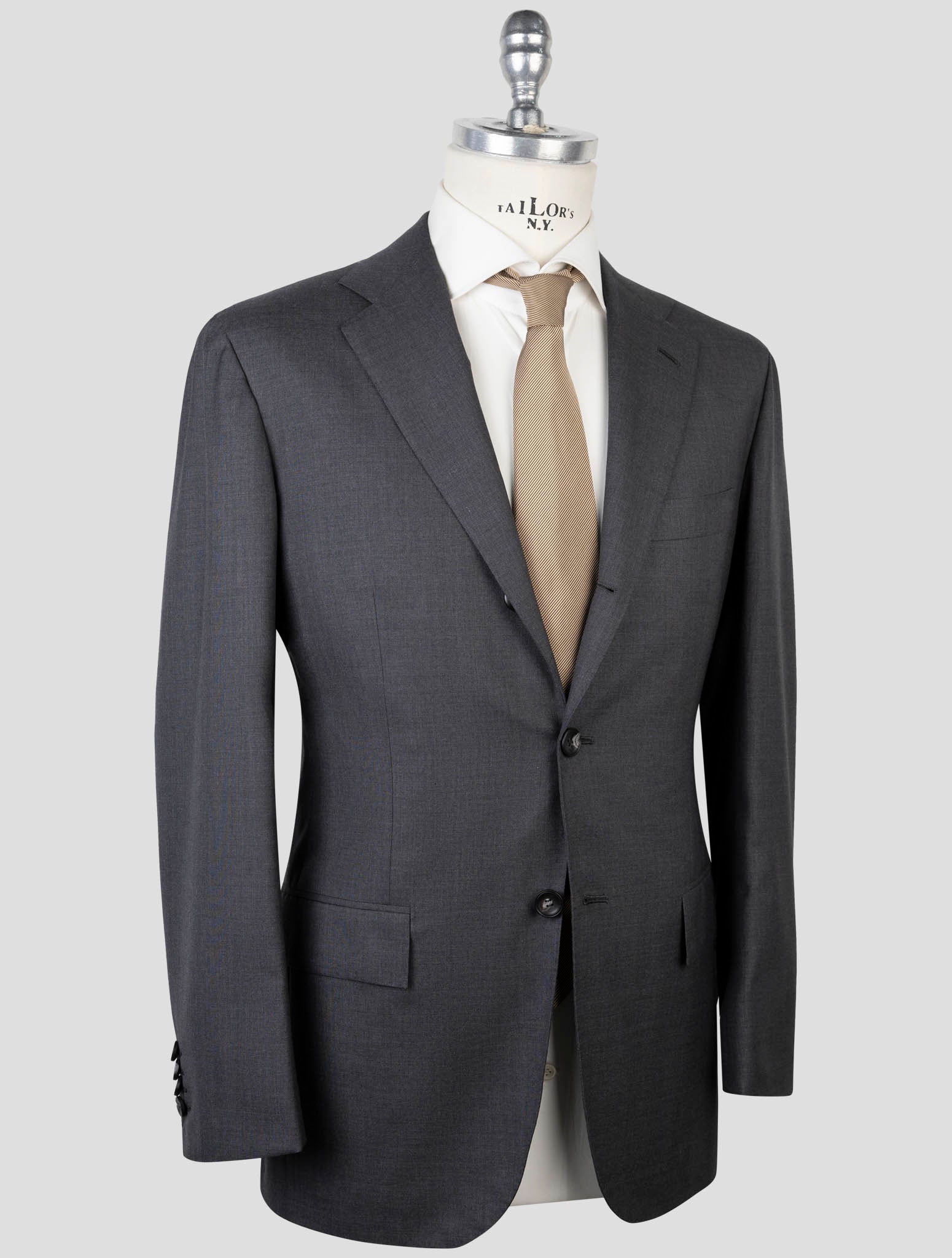 Итальянский костюм с 3 пуговицами Kiton Premium из серой шерсти толщиной 14 микрон