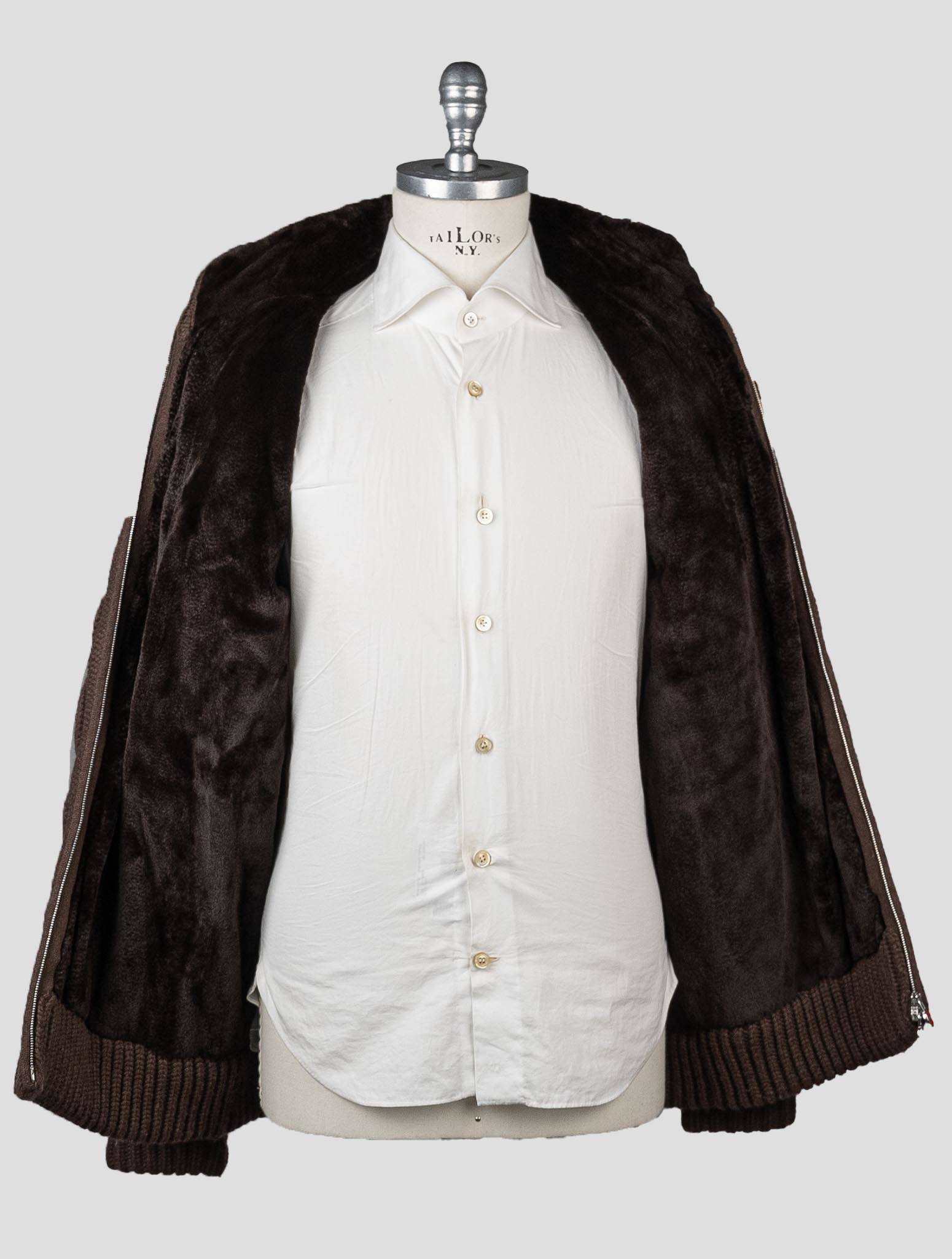 Коричневый свитер Kiton из кашемирового меха норки с молнией во всю длину