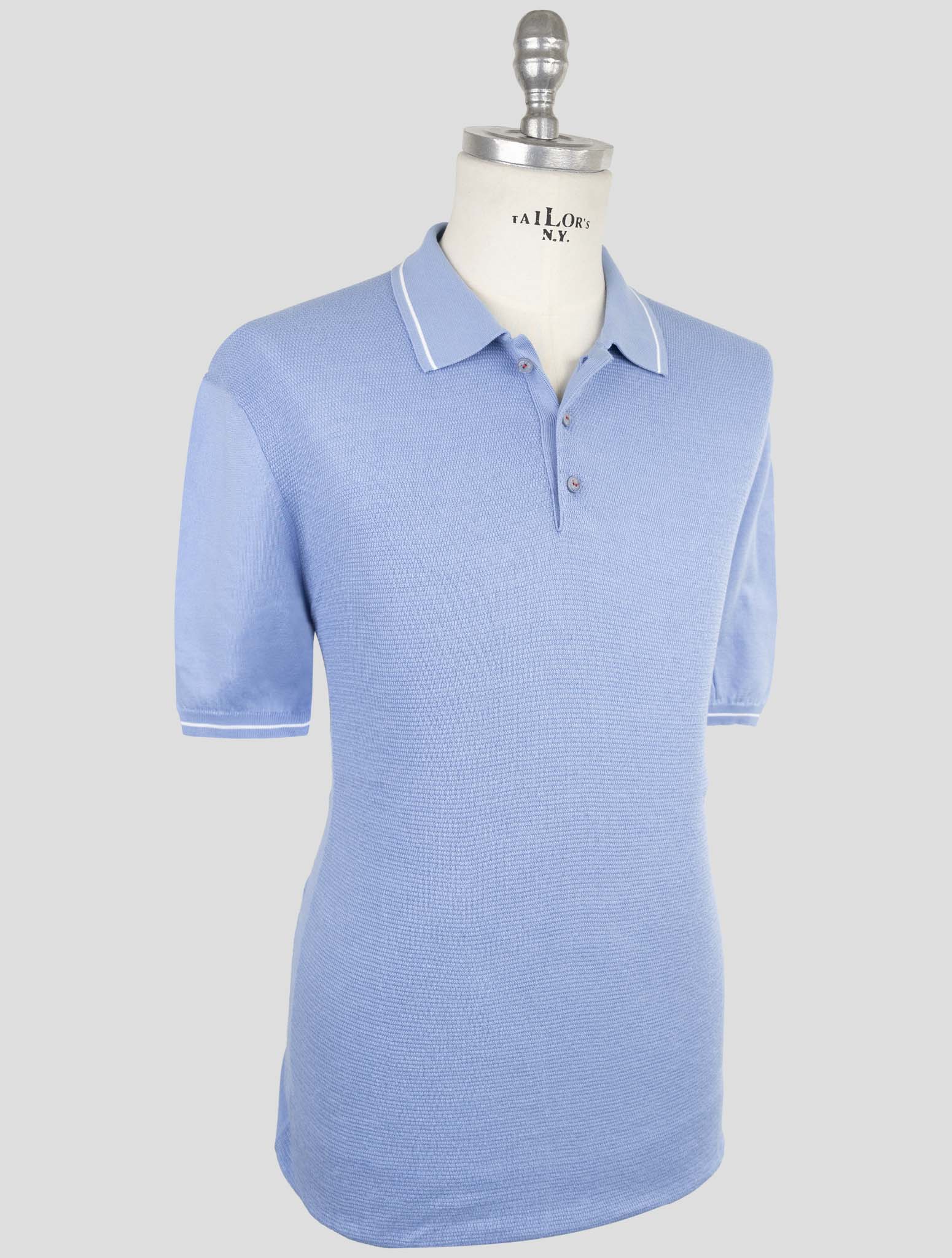 Хлопковая рубашка-поло Kiton Premium светло-синего цвета — сделано в Италии.