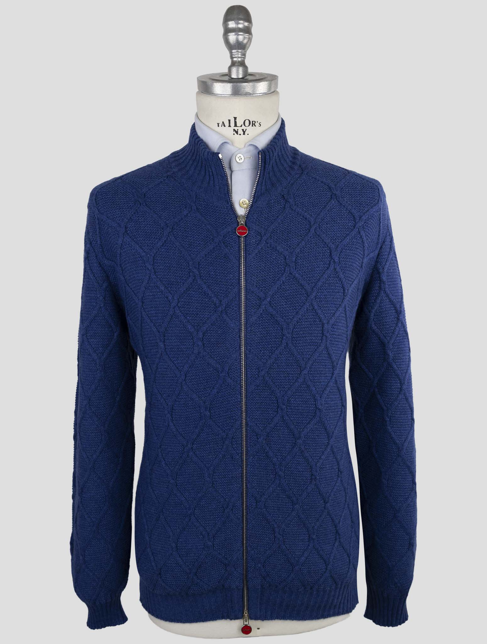 Синий кашемировый свитер на молнии Kiton Premium — итальянское производство