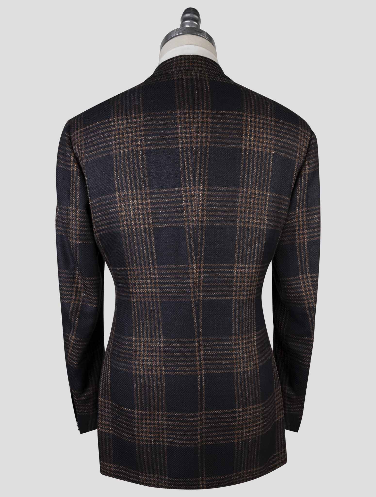 Kiton Синий коричневый кашемировый пиджак из натуральной шерсти, шелка и льна