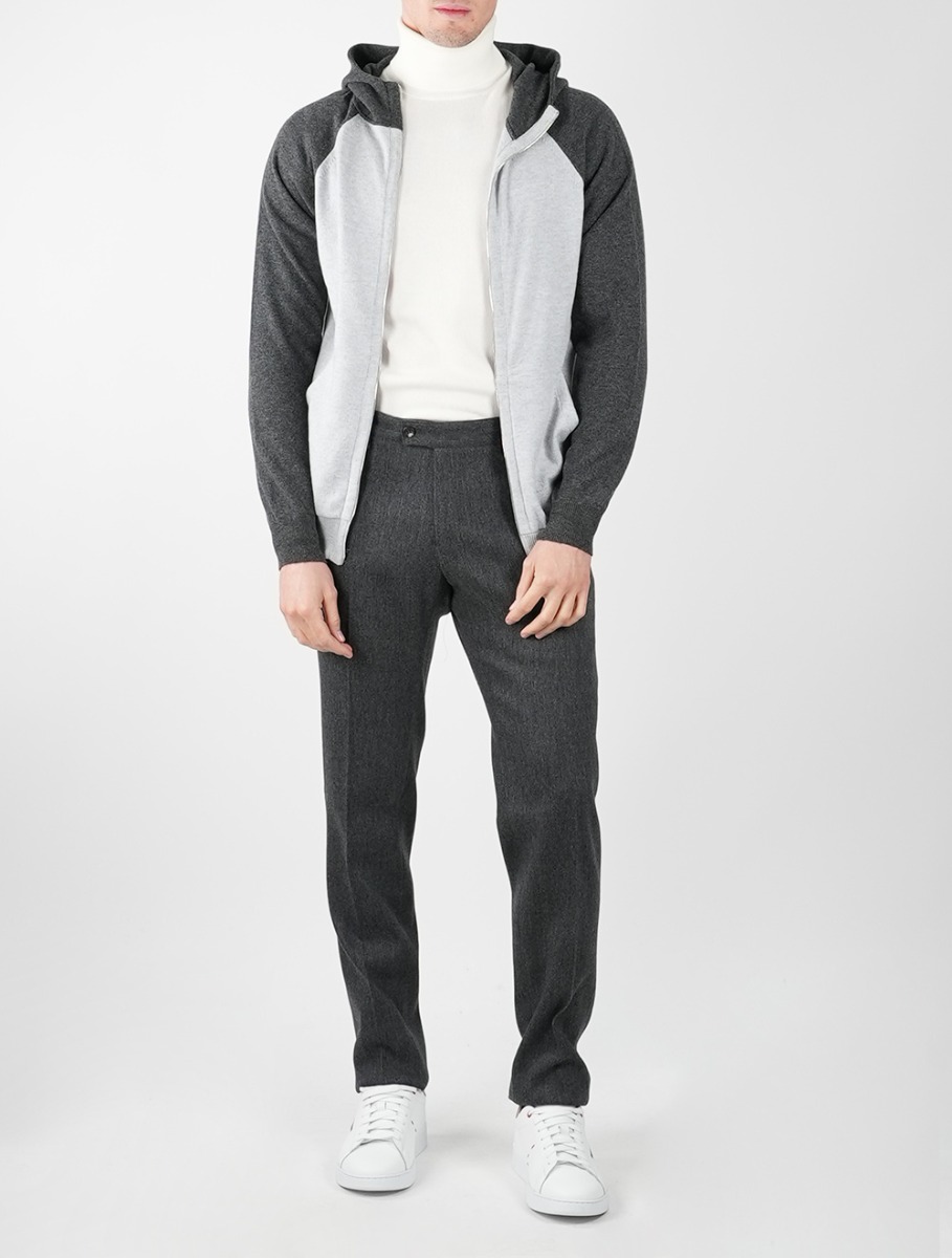 Kiton Светло-серый Темно-серый кашемировый капюшон с молнией на всю длину