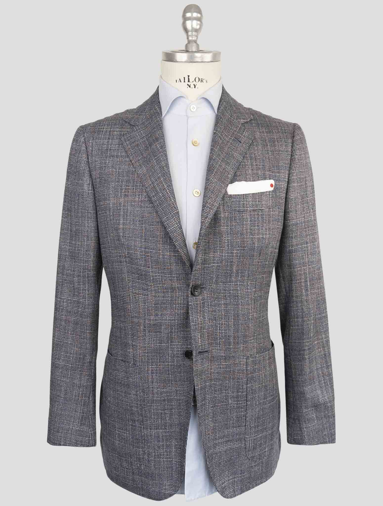 Синий кашемировый флисовый, шерстяной и льняной пиджак Kiton