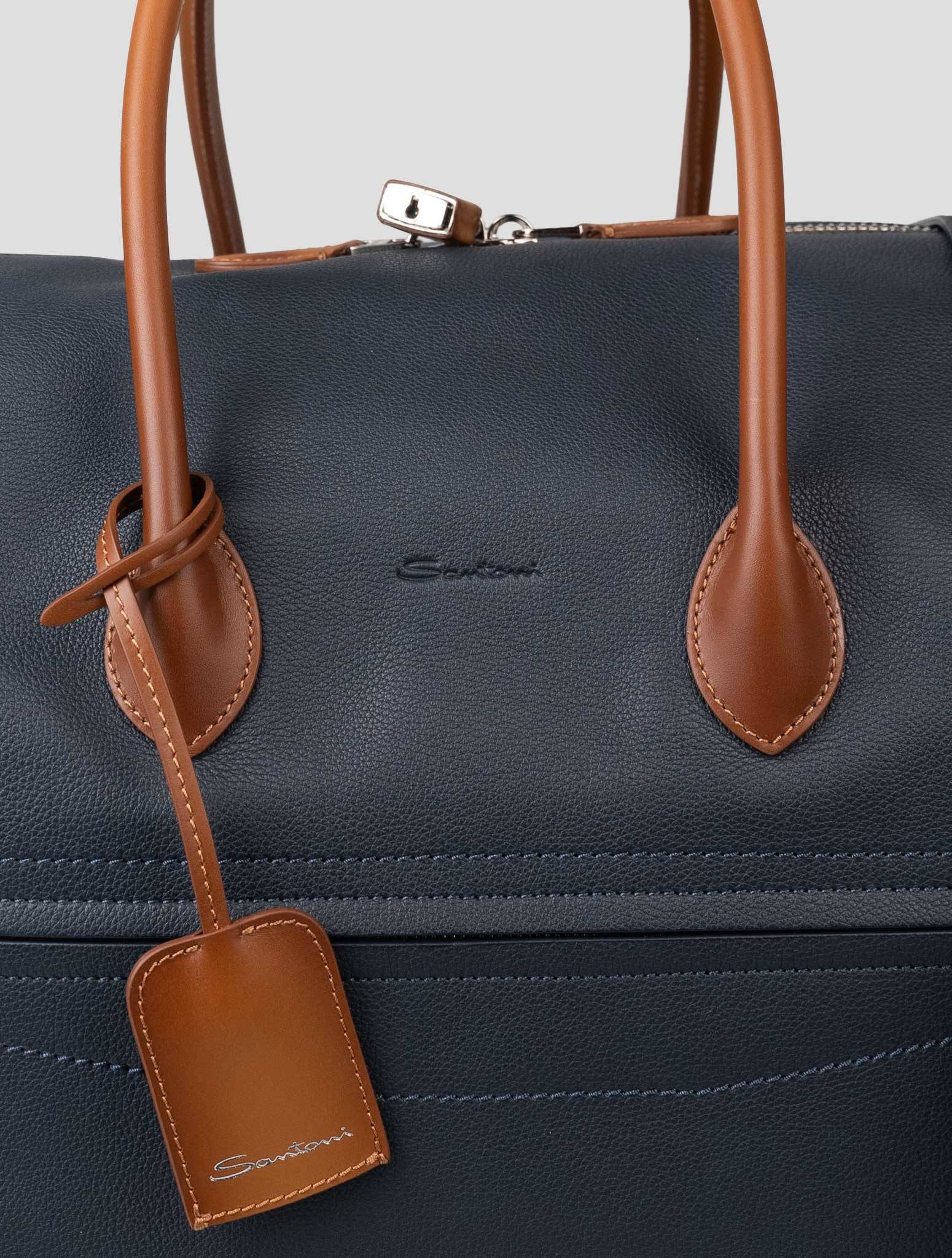 Синяя кожаная дорожная сумка Santoni