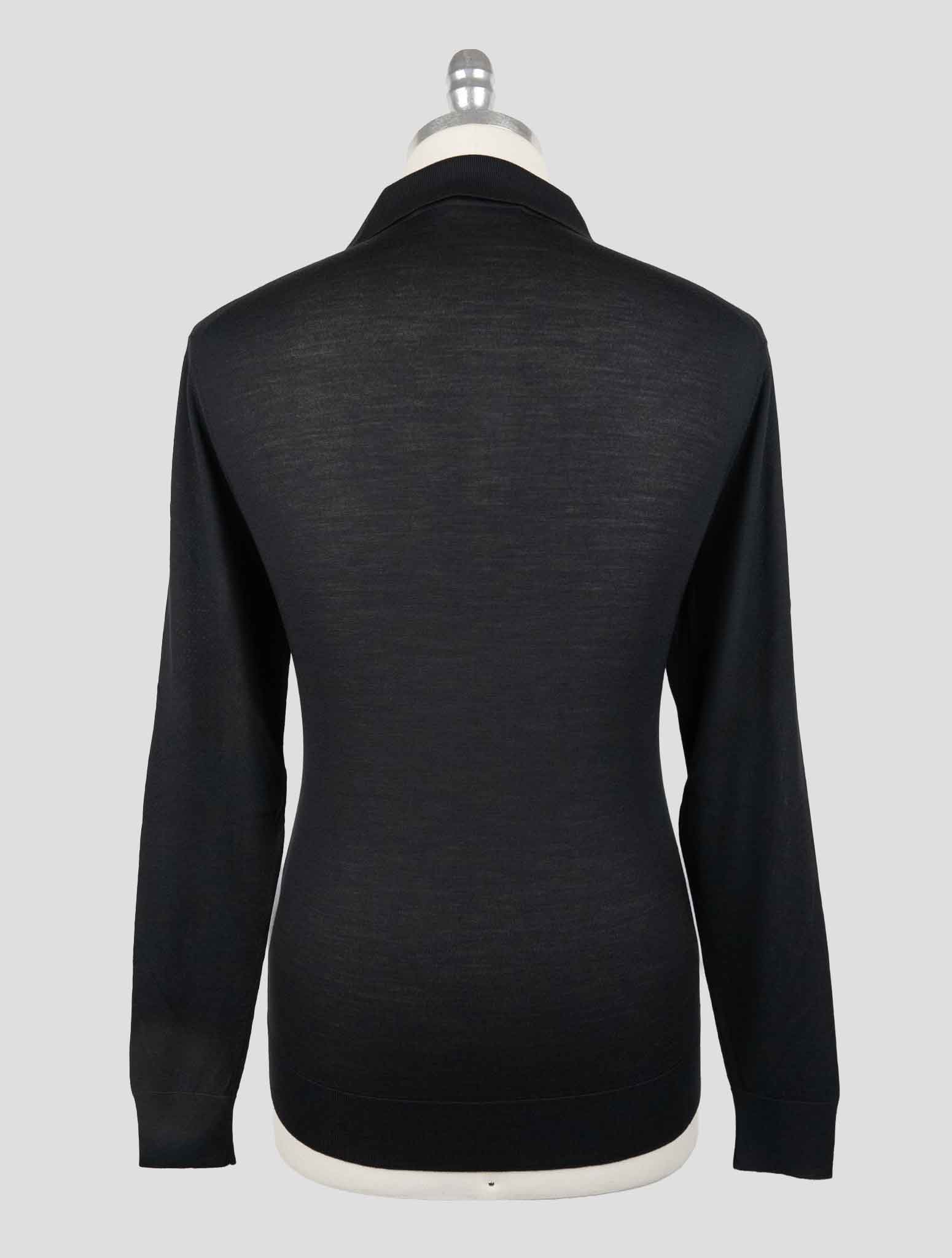 Черный шерстяной свитер-поло Kiton 14 микрон