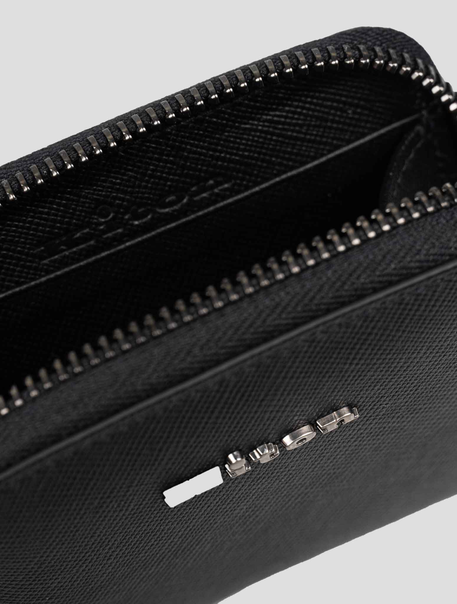 Черный кожаный кошелек Kiton — итальянская мужская монетница ручной работы