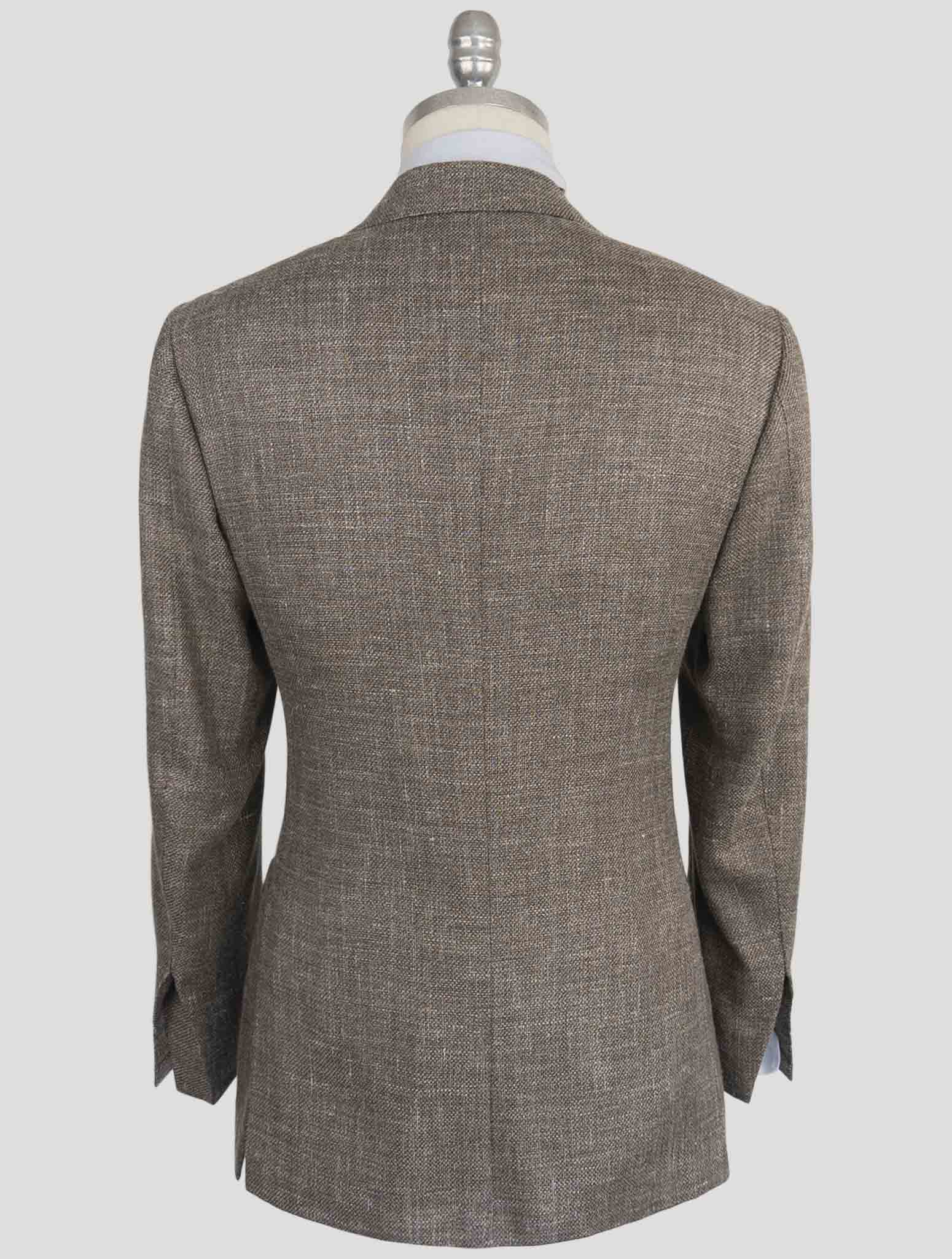 Коричневый пиджак Kiton из кашемира, флиса, шерсти, шелка и льна