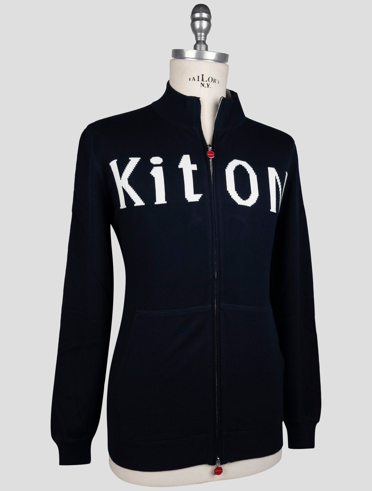 Синий хлопковый свитер Kiton на молнии с полной молнией