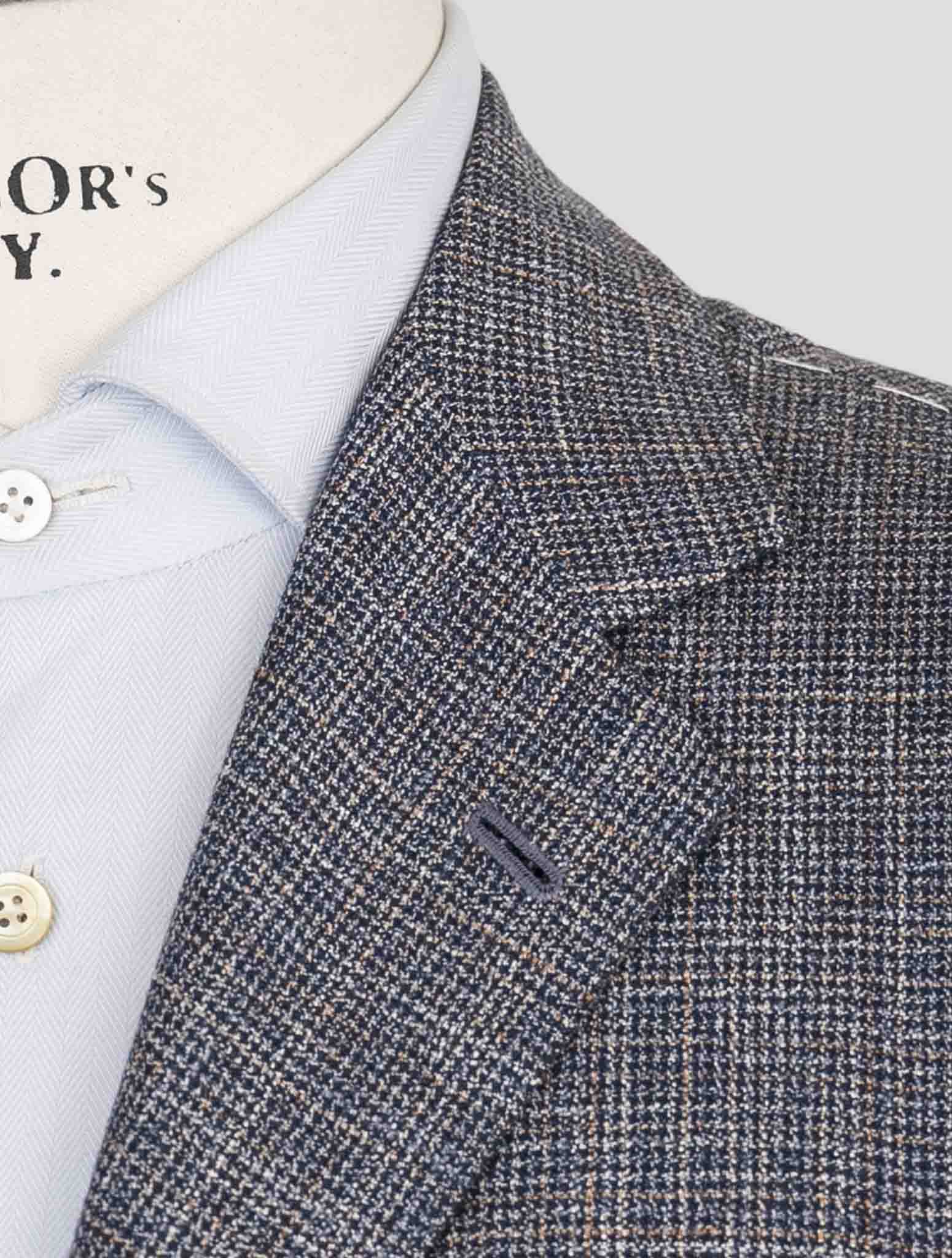 Синий кашемировый флисовый, шерстяной и льняной пиджак Kiton