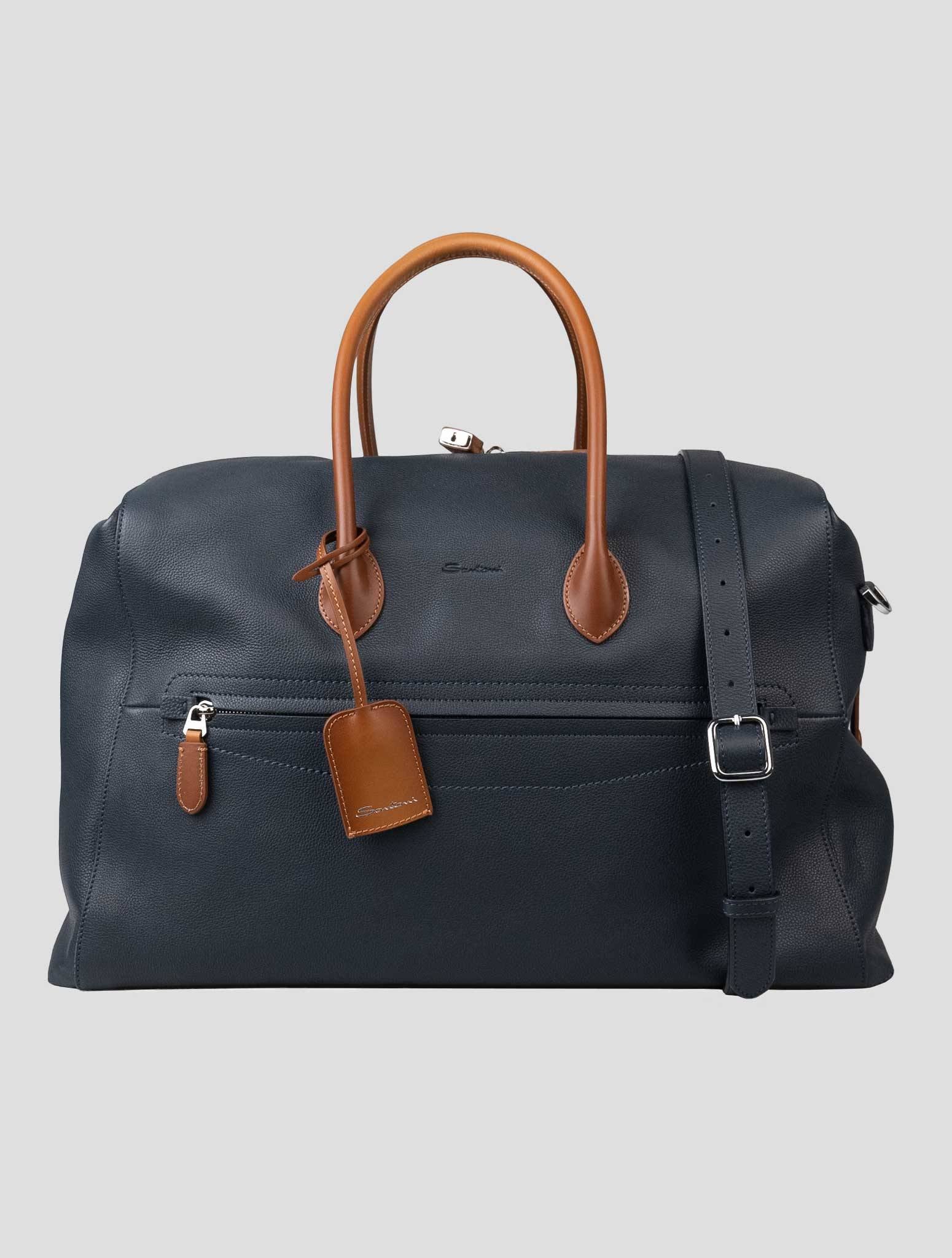 Синяя кожаная дорожная сумка Santoni