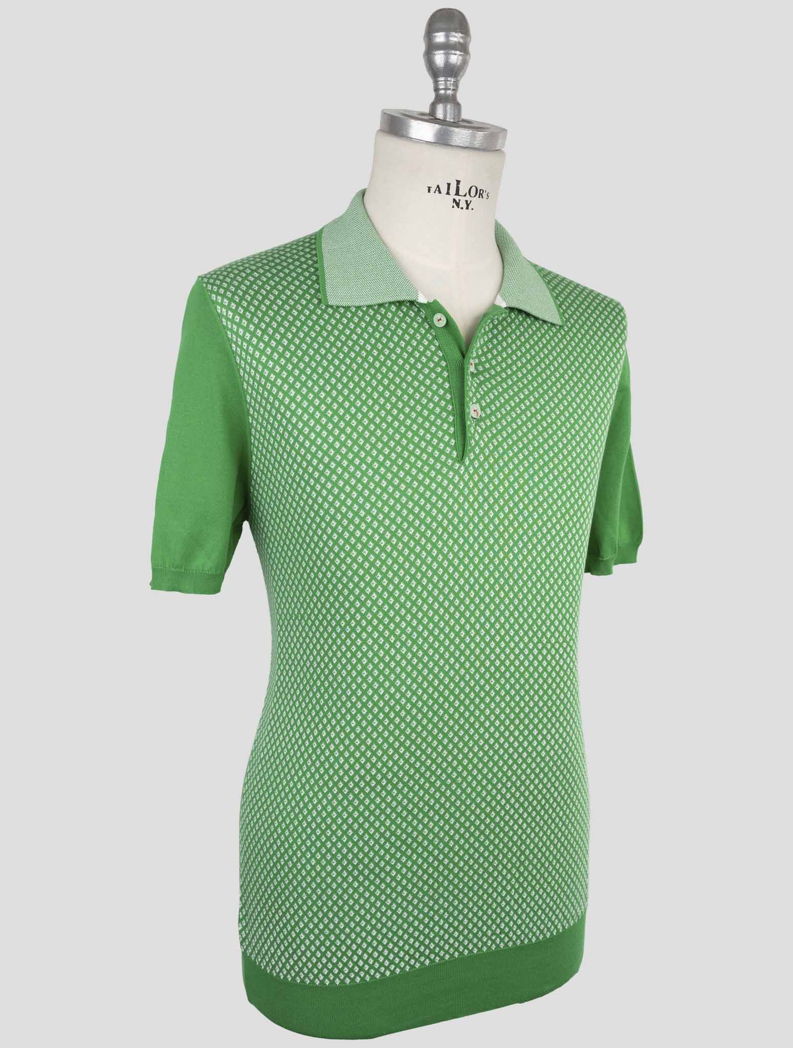 Хлопковая рубашка-поло Kiton Premium, зелено-белая, двухцветная, производство Италия.