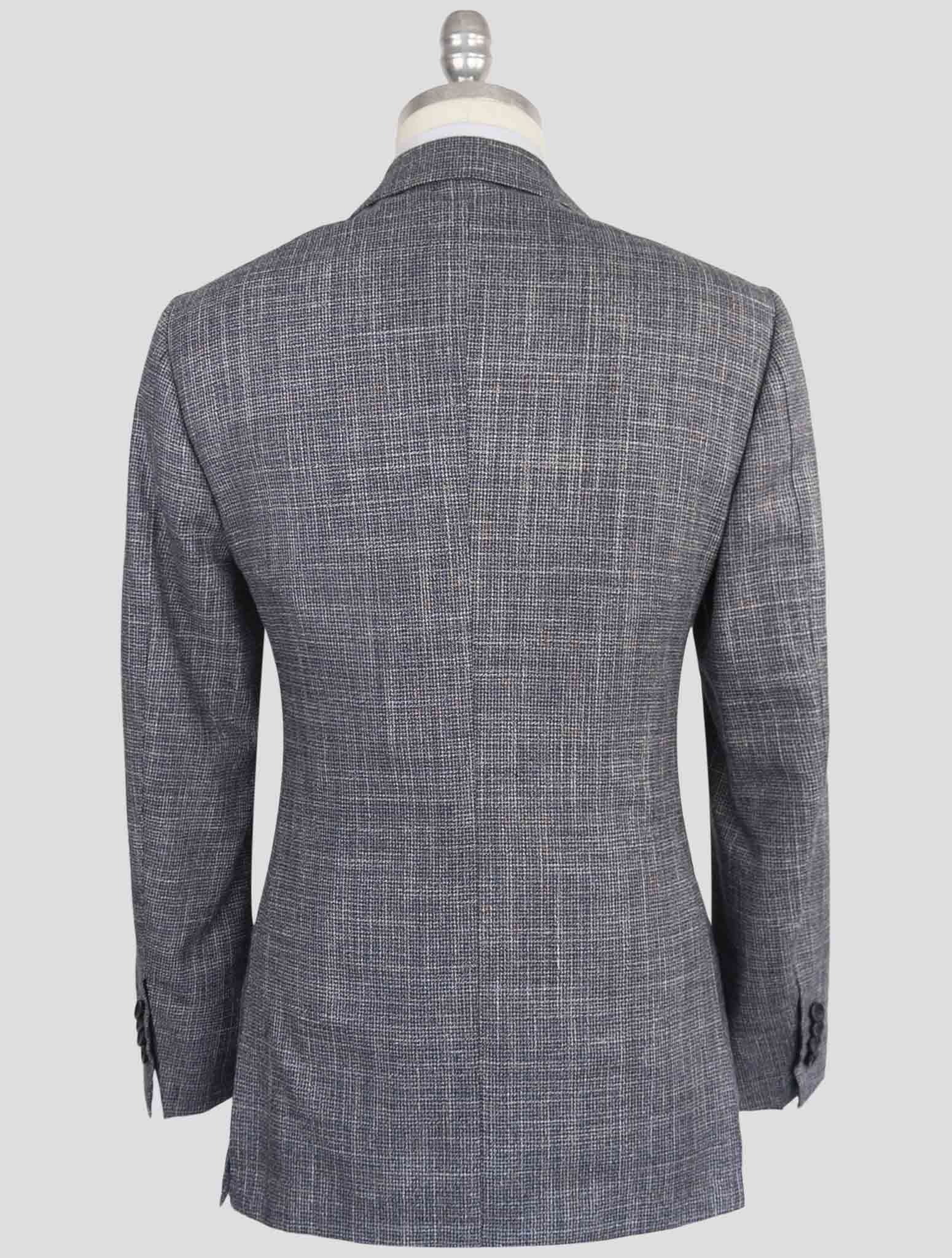 Синий кашемировый флисовый, шерстяной и льняной пиджак Kiton