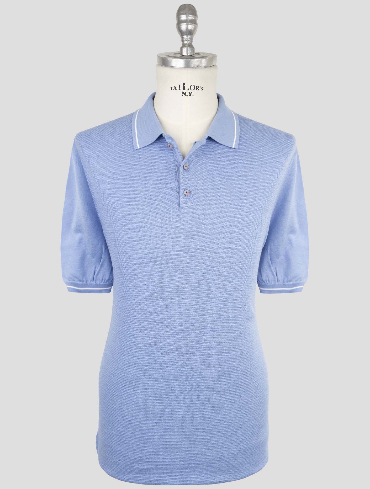 Хлопковая рубашка-поло Kiton Premium светло-синего цвета — сделано в Италии.