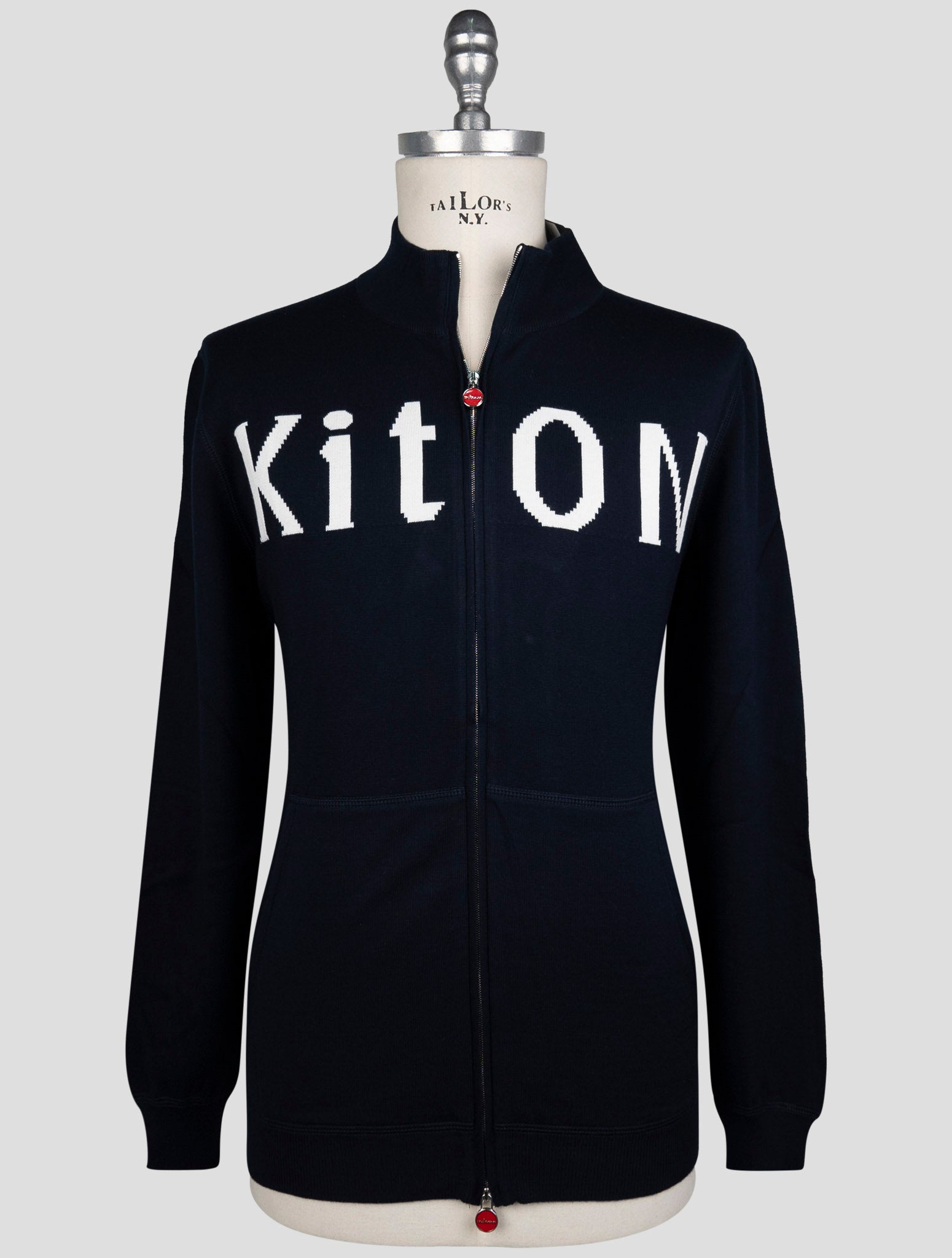 Синий хлопковый свитер Kiton на молнии с полной молнией