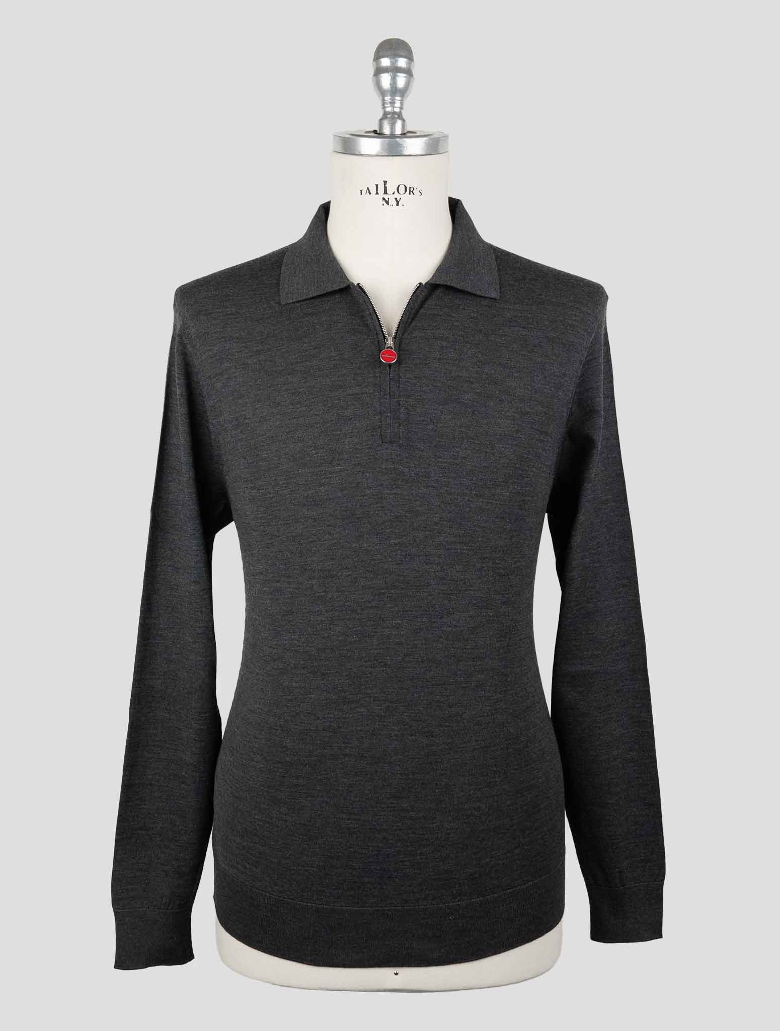 Серый свитер-поло Kiton из шерсти толщиной 14 микрон