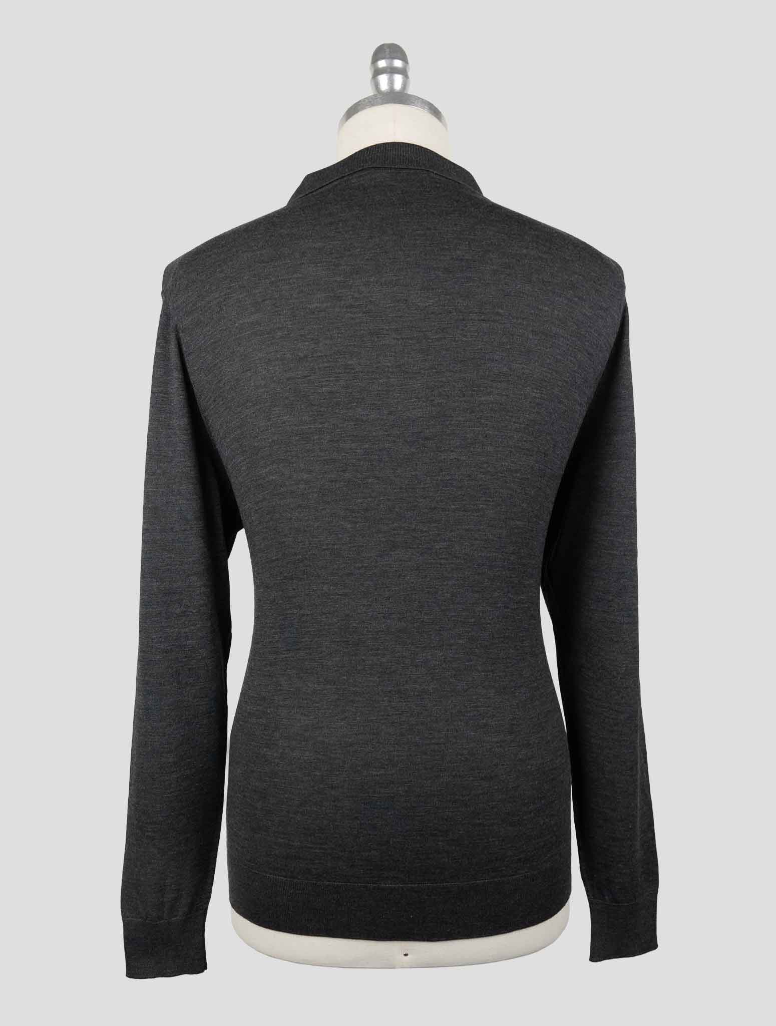 Серый свитер-поло Kiton из шерсти толщиной 14 микрон