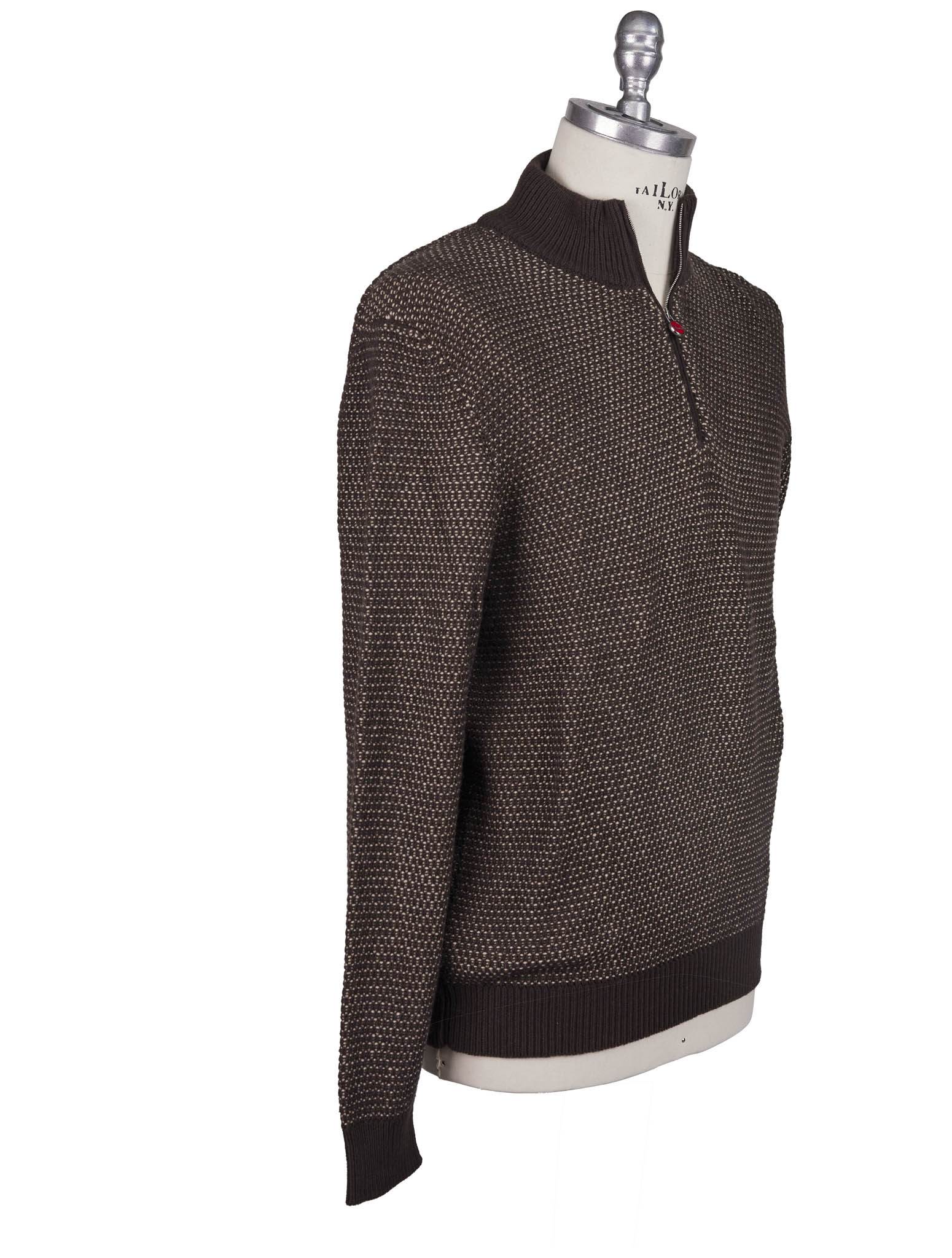 Kiton Коричневый свитер из 100% шерсти викуньи с молнией до половины