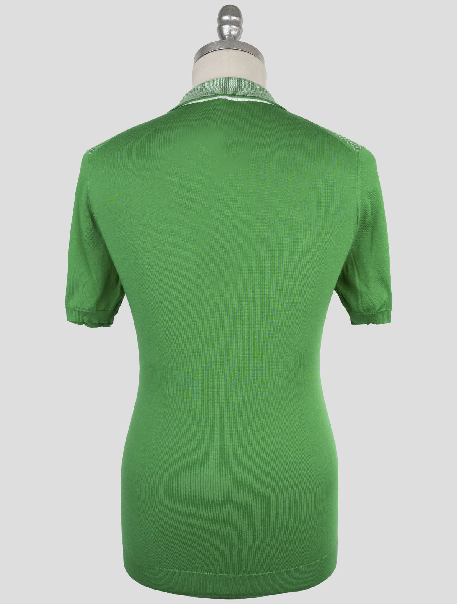 Хлопковая рубашка-поло Kiton Premium, зелено-белая, двухцветная, производство Италия.