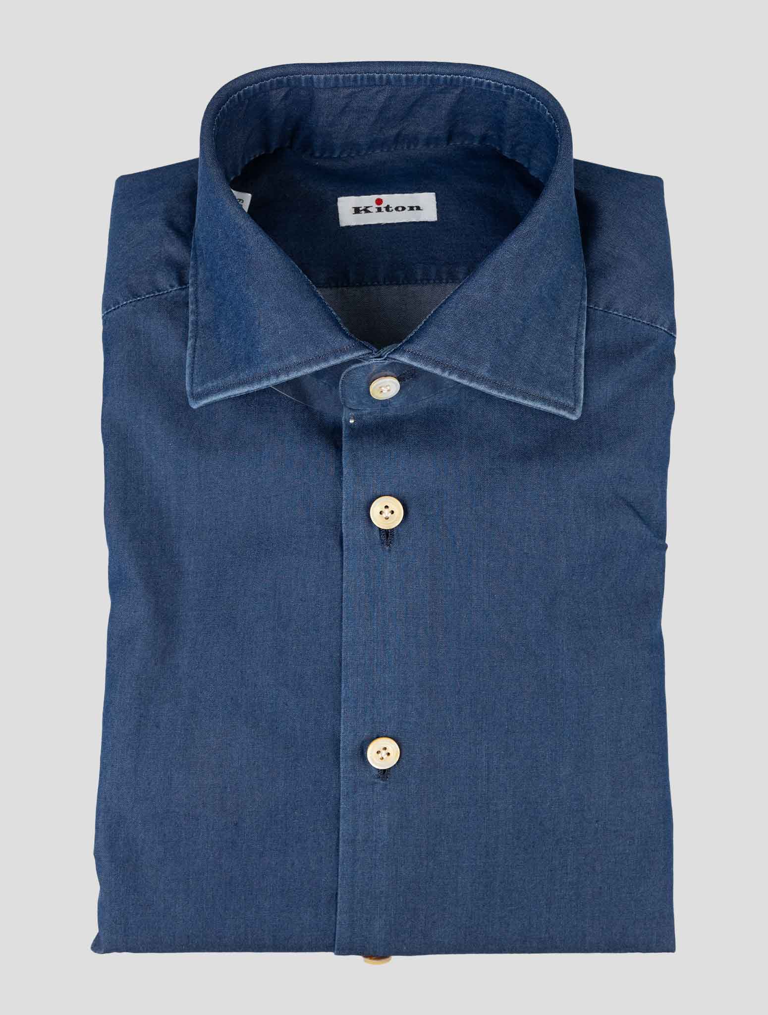 Синяя хлопковая рубашка Kiton