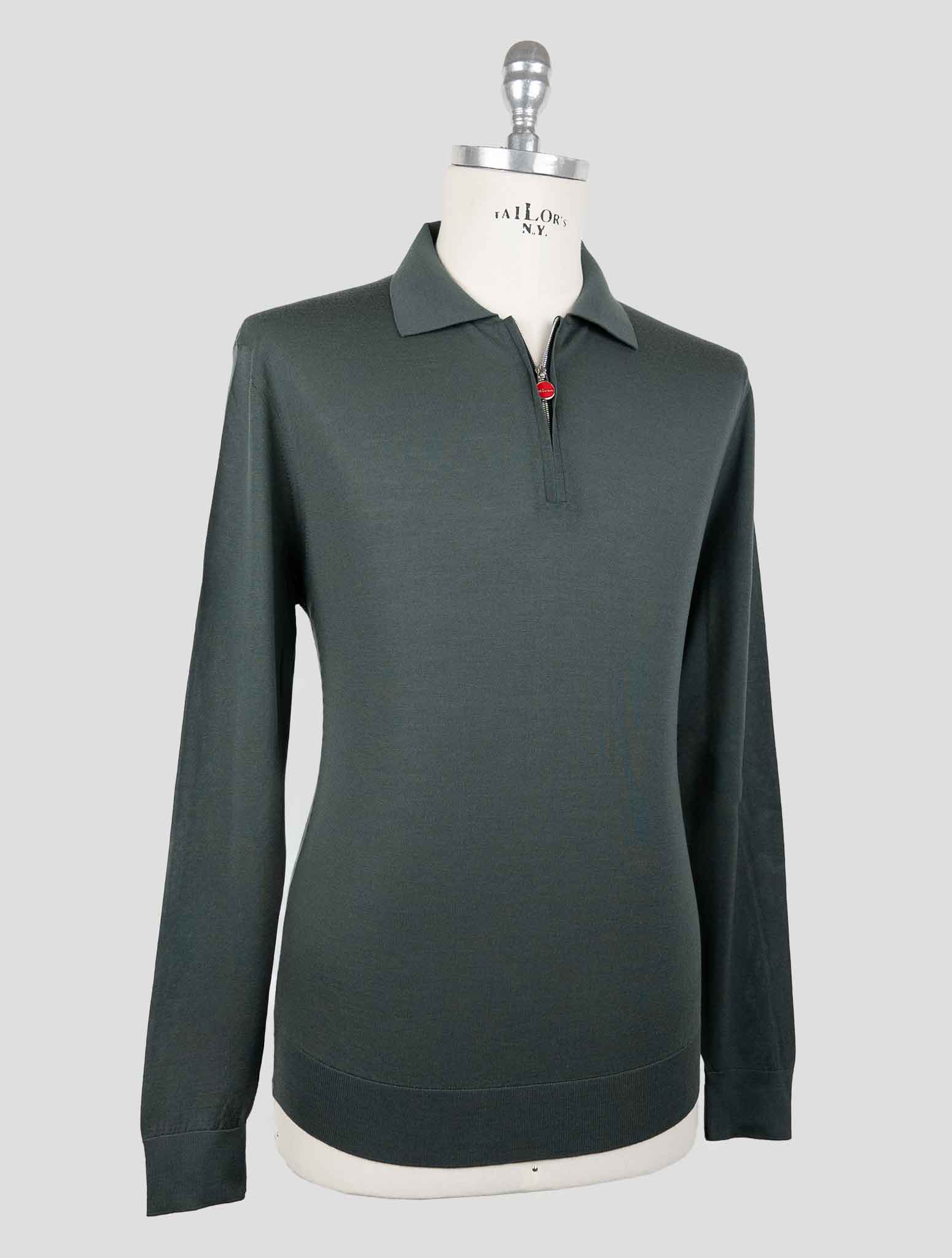 Зеленый свитер-поло Kiton из шерсти плотностью 14 микрон