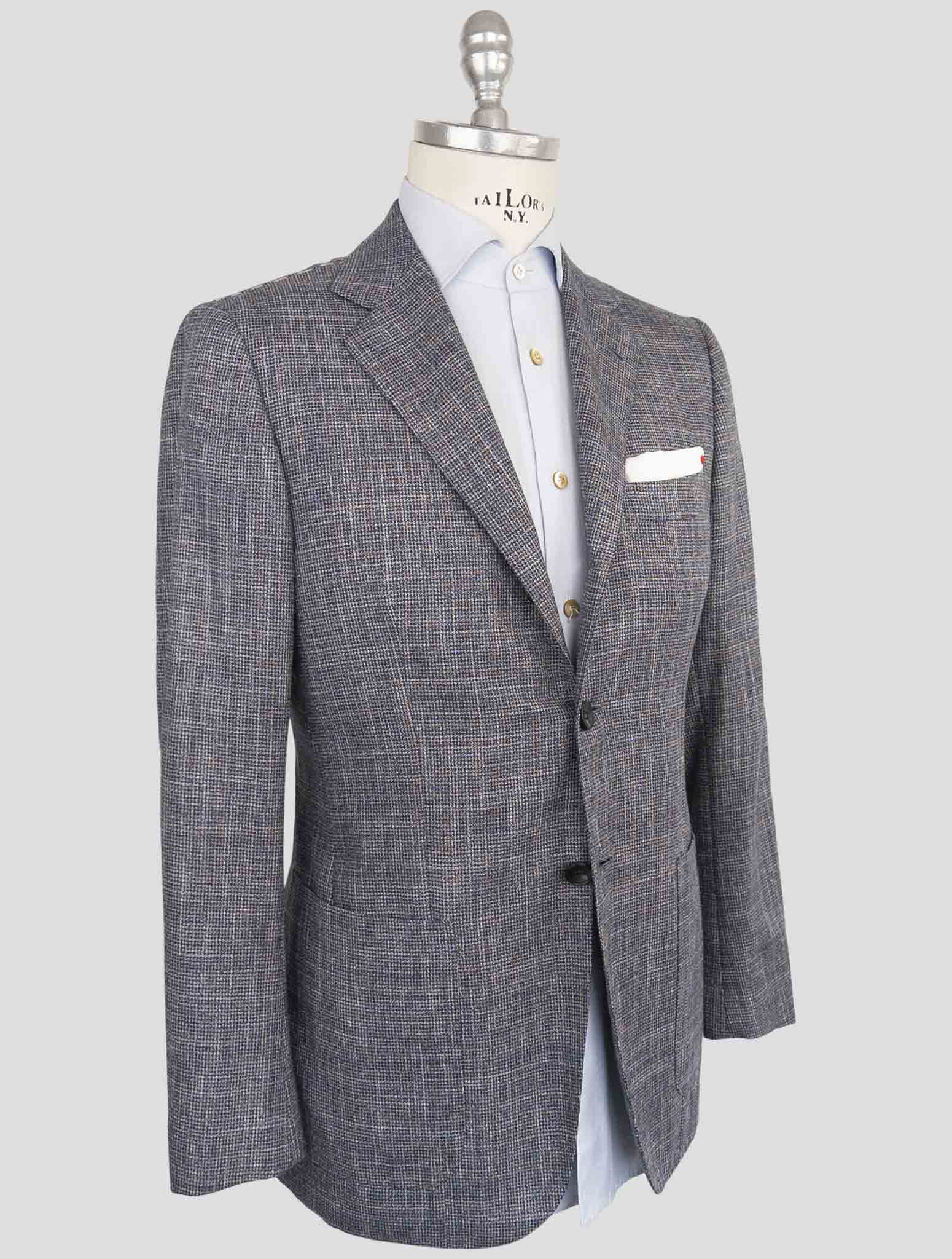 Синий кашемировый флисовый, шерстяной и льняной пиджак Kiton