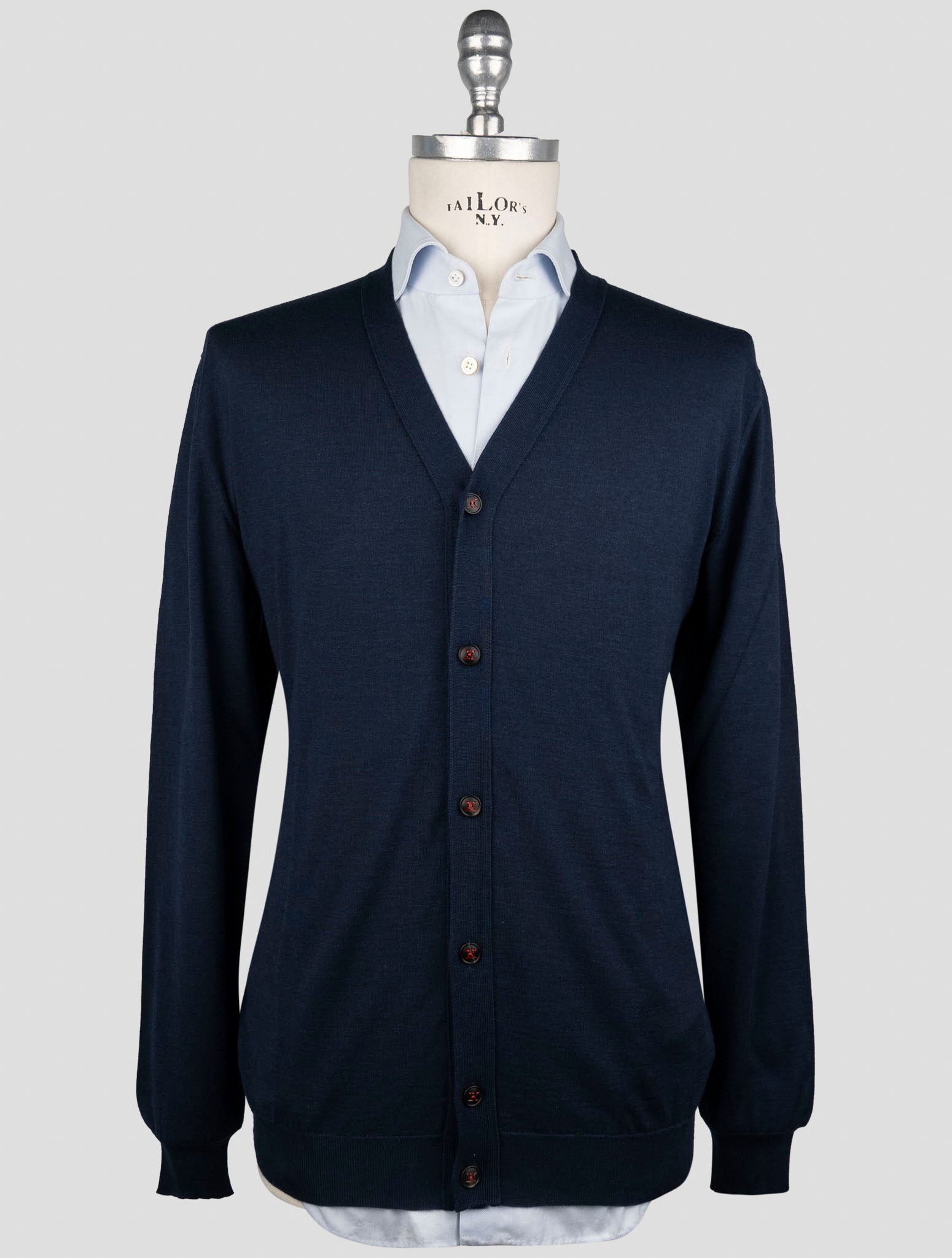 Синий кашемировый шелковый свитер-кардиган Kiton