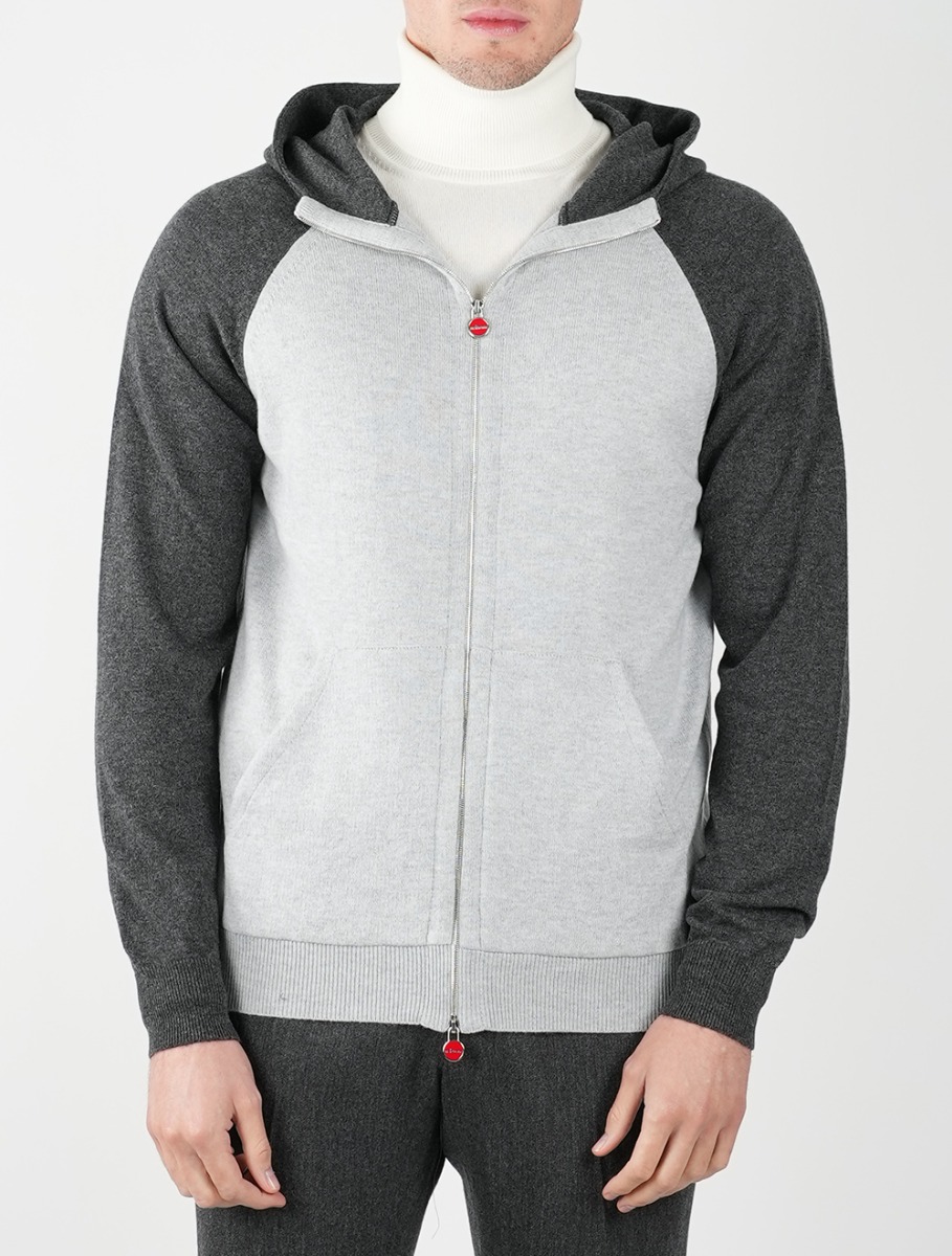 Kiton Светло-серый Темно-серый кашемировый капюшон с молнией на всю длину