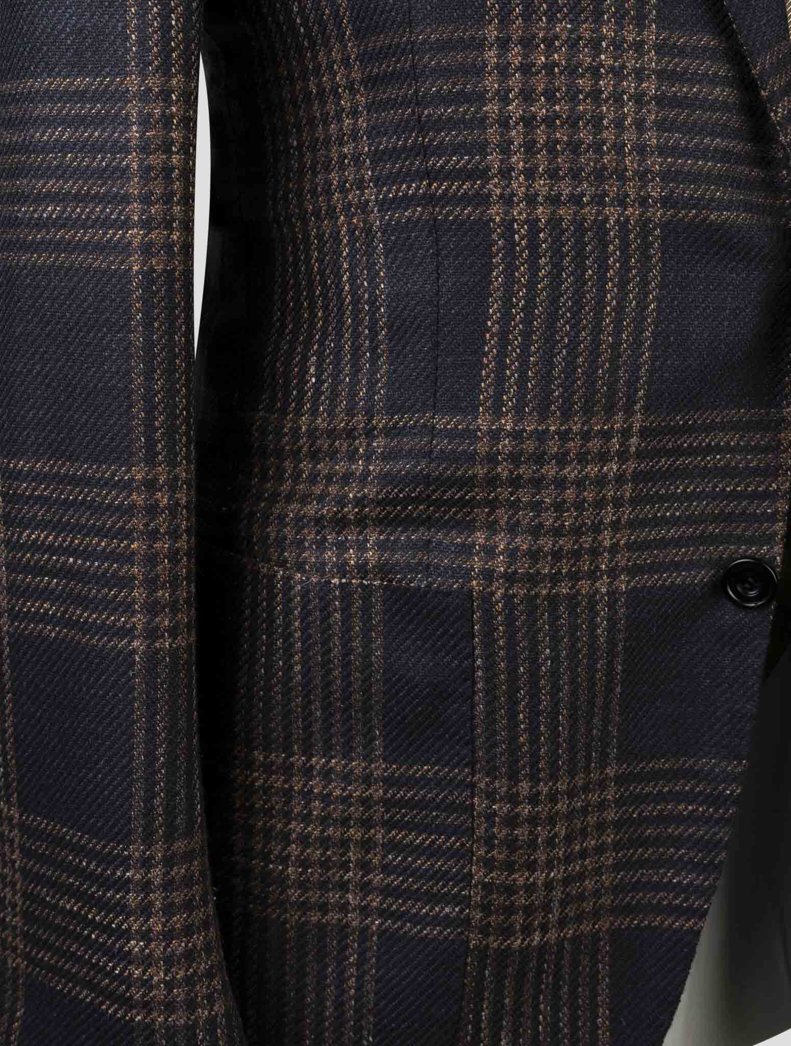 Kiton Синий коричневый кашемировый пиджак из натуральной шерсти, шелка и льна