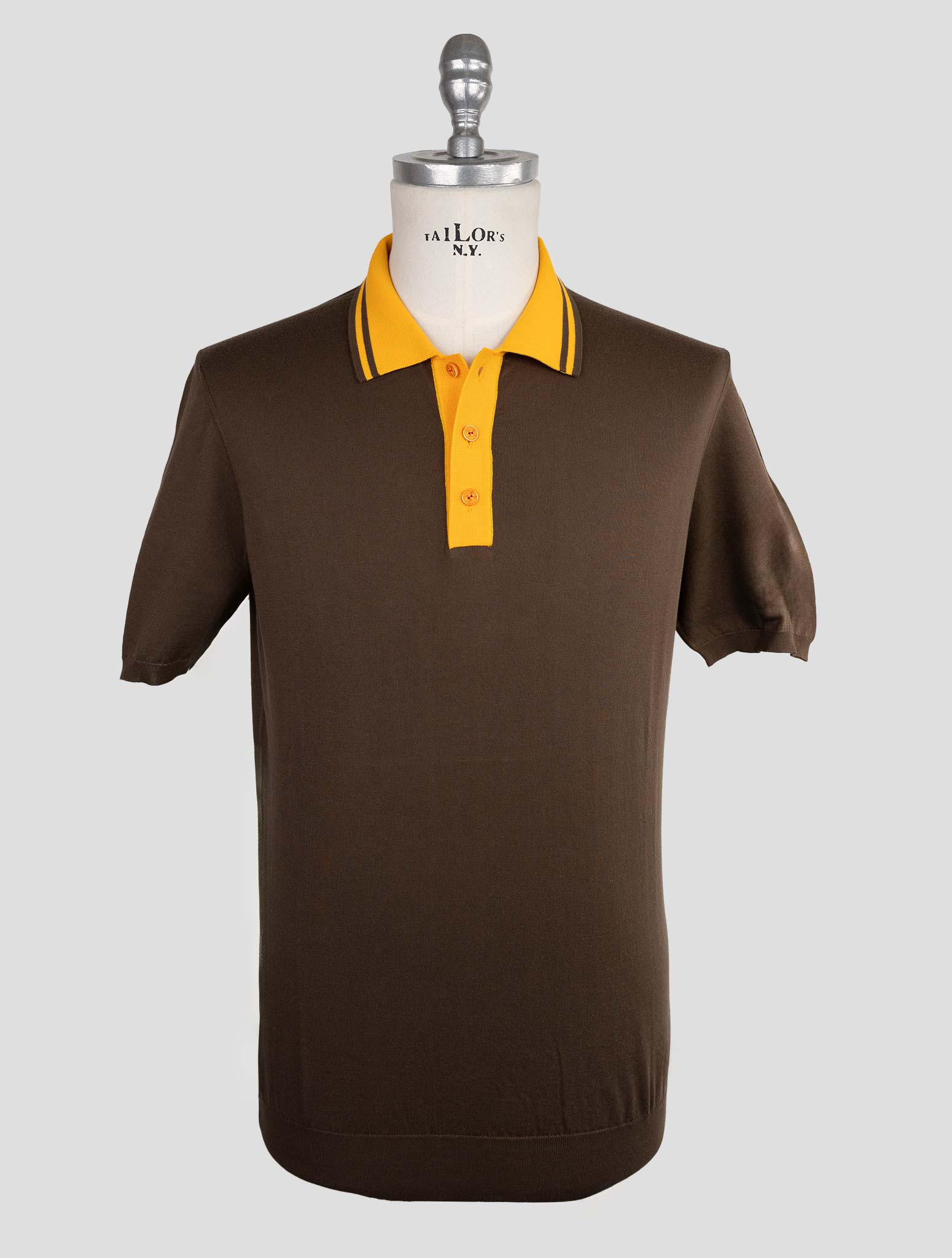 Коричневая хлопковая рубашка-поло Kiton Premium — итальянская мужская роскошь