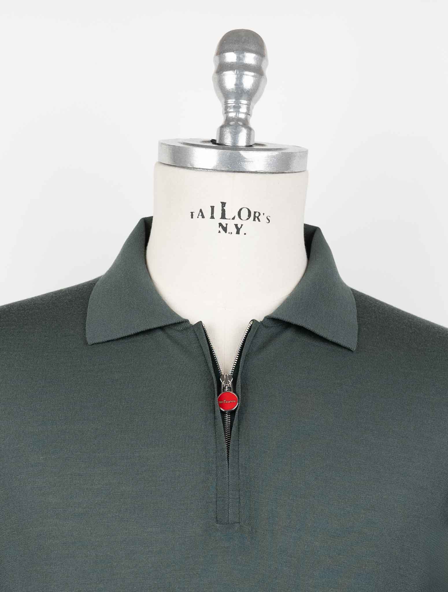 Зеленый свитер-поло Kiton из шерсти плотностью 14 микрон